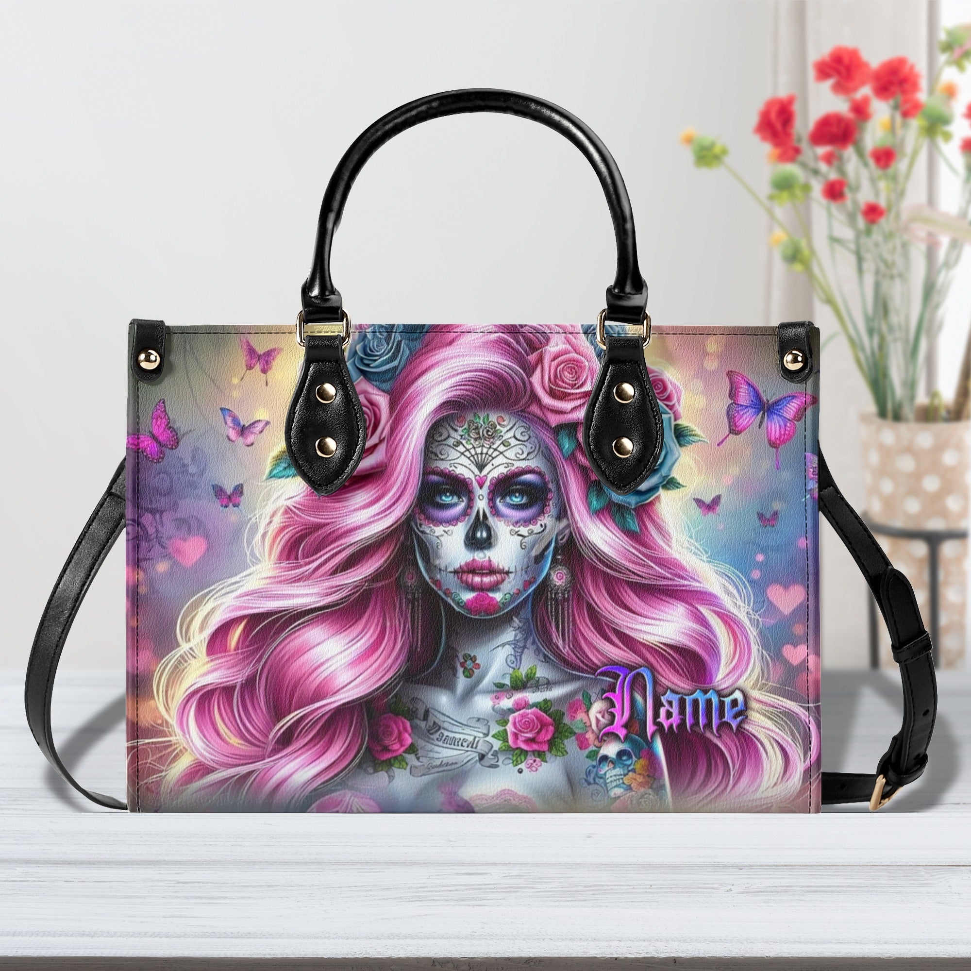 SUGAR SKULL WOMAN LEATHER HANDBAG - YHLN1411244