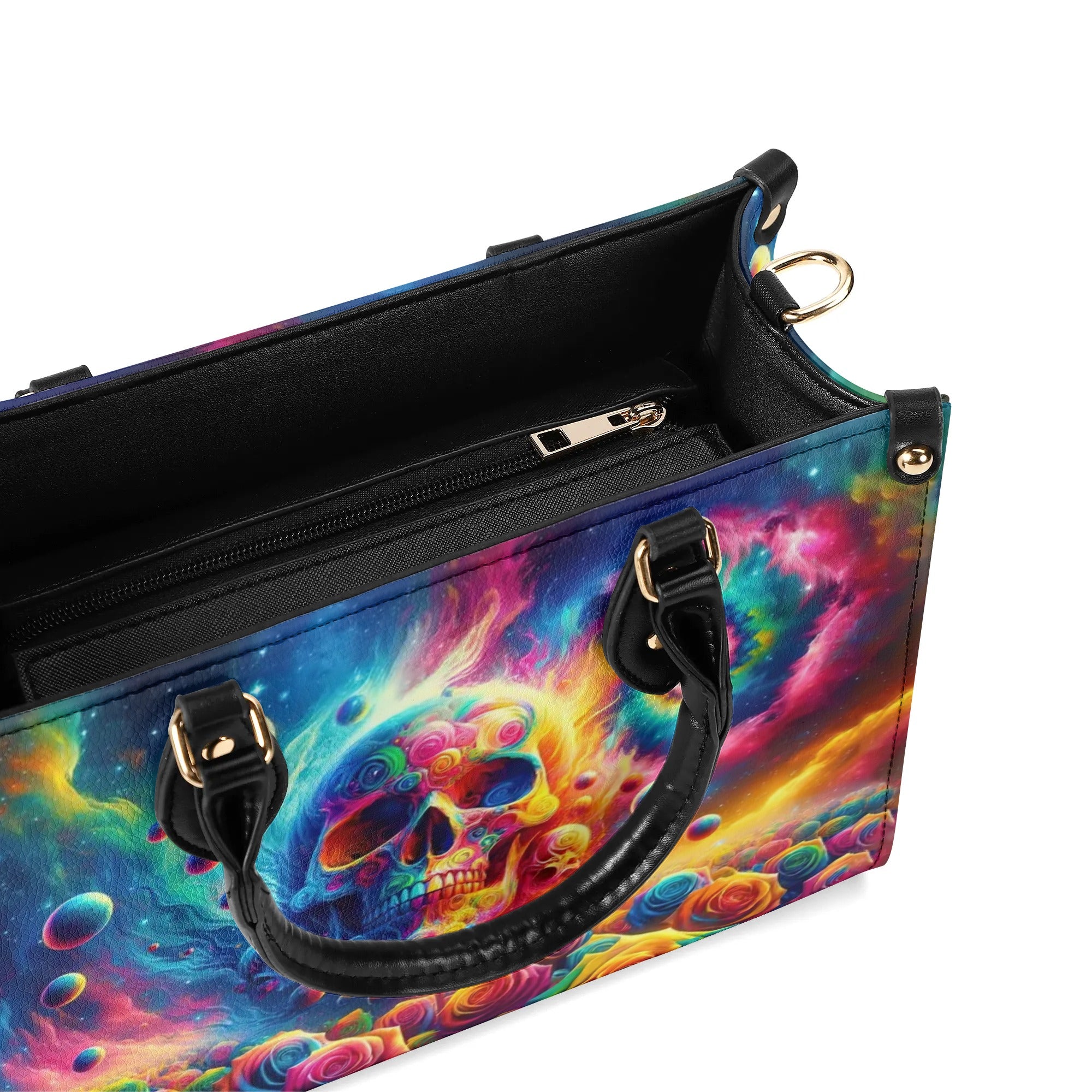 COLORFUL SKULL ROSE LEATHER HANDBAG - TLNT3005246