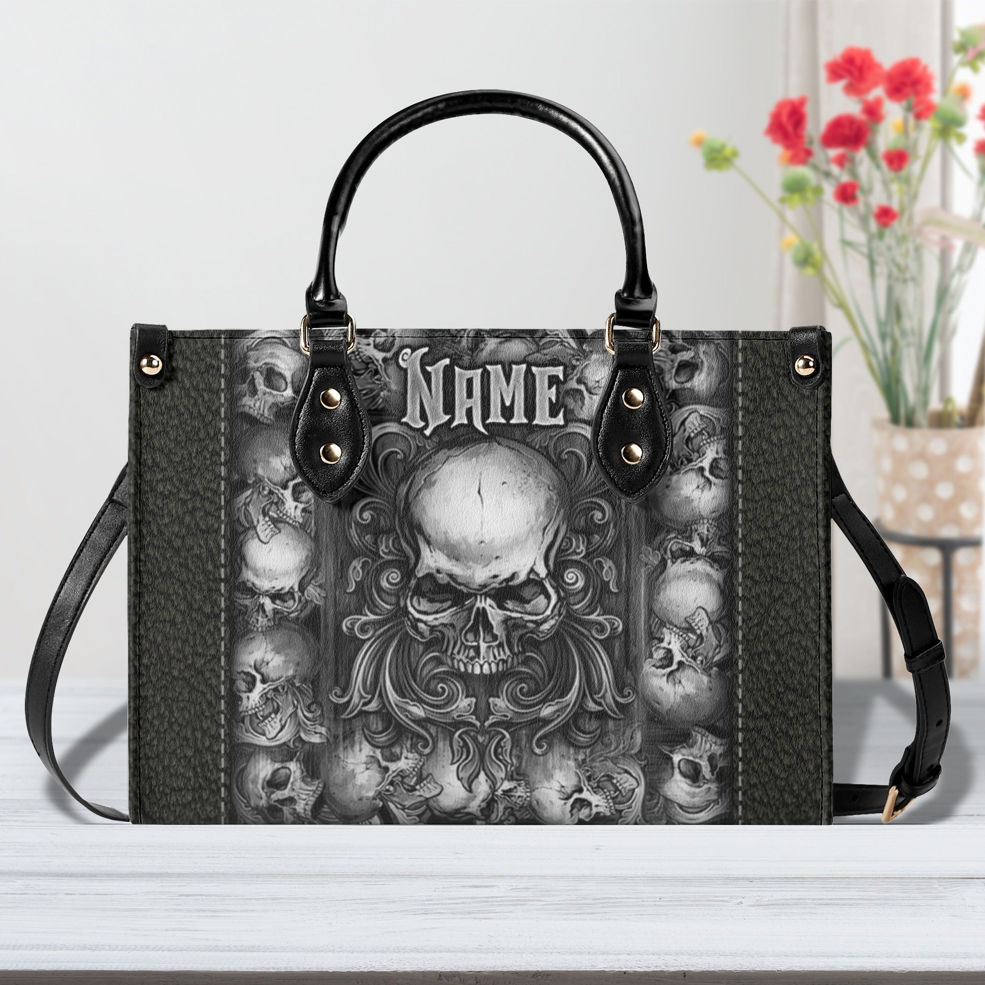 SKULL ART LEATHER HANDBAG - TLNZ3010244