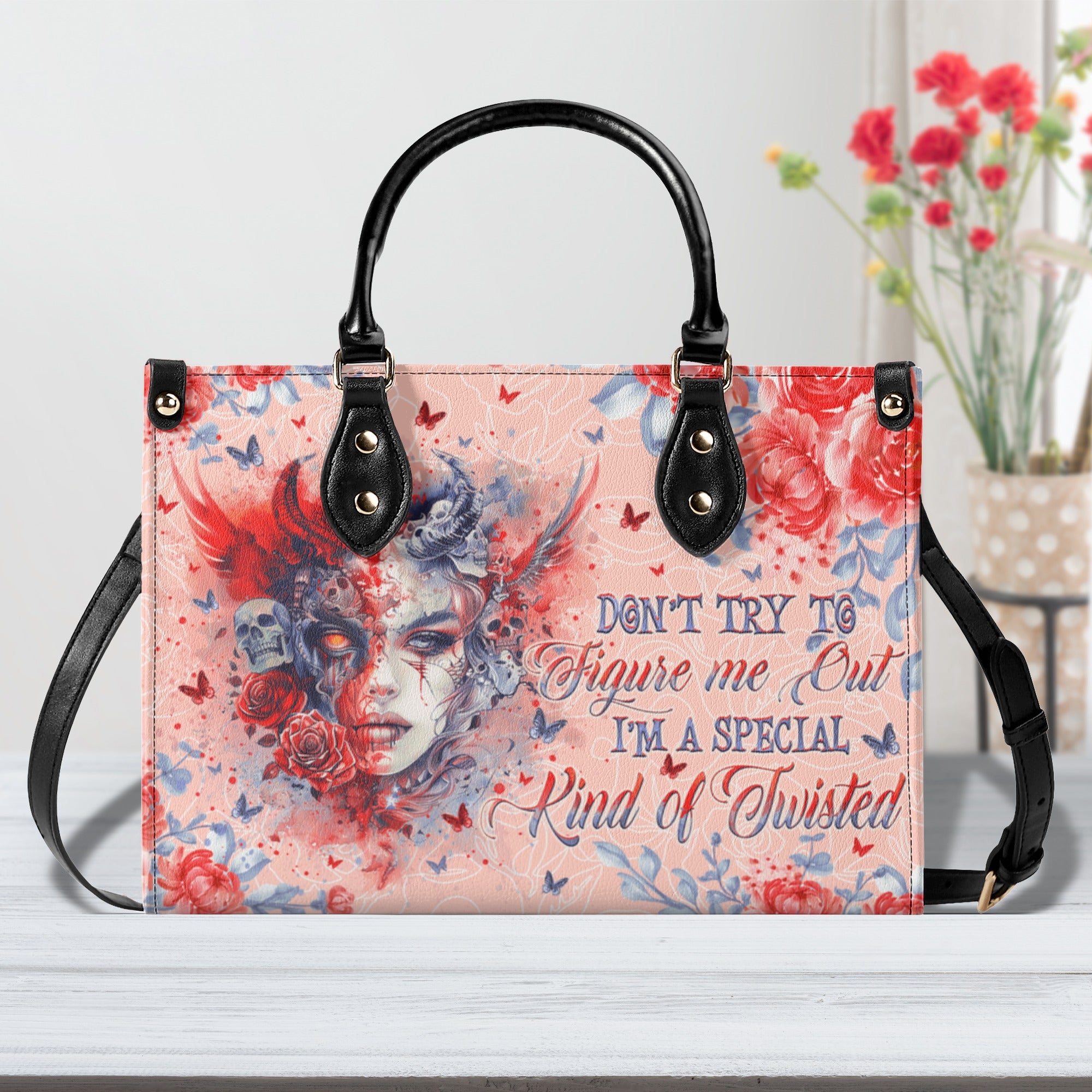 DON'T TRY TO FIGURE ME OUT SKULL LADY LEATHER HANDBAG - TLNO3010244