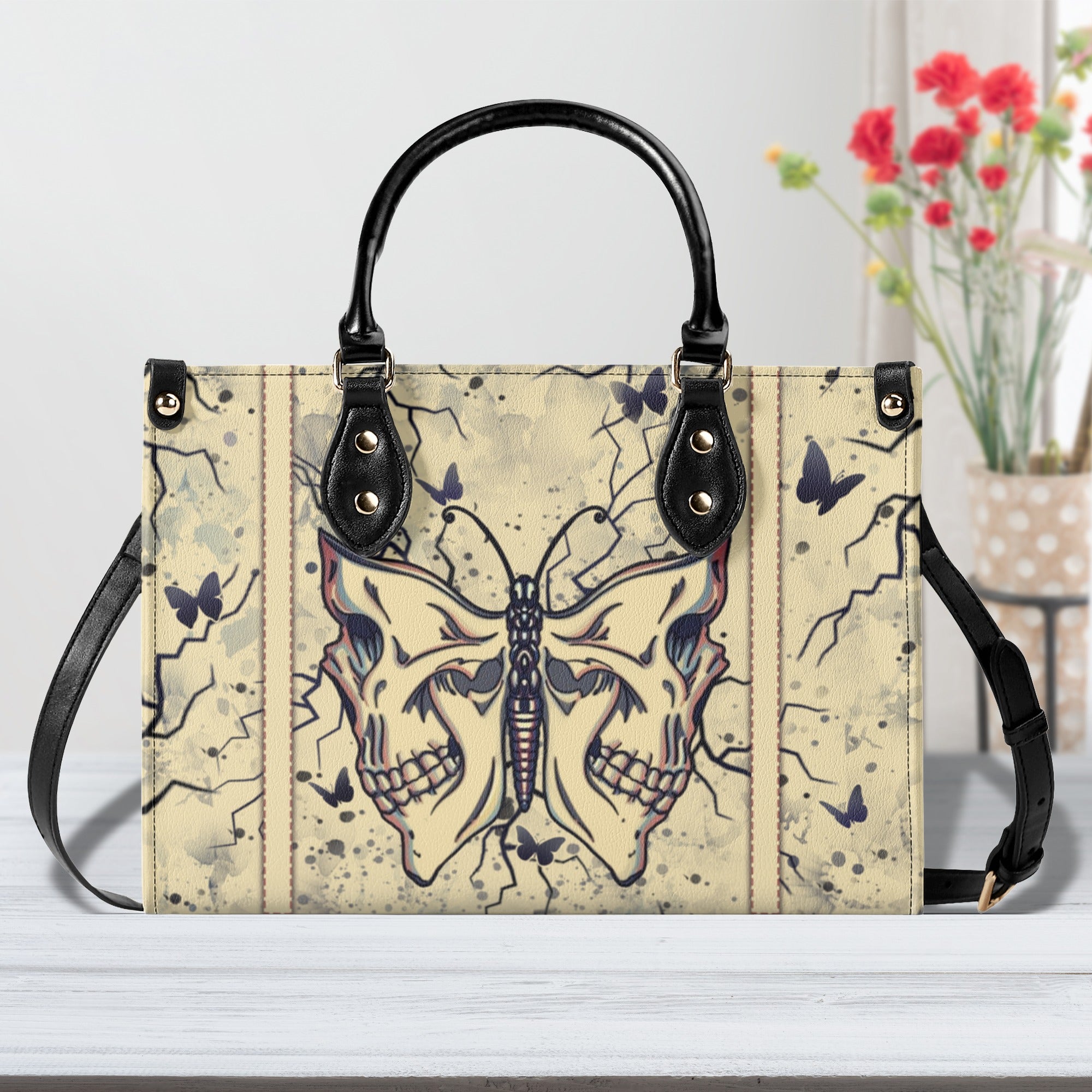 SKULL BUTTERFLY LEATHER HANDBAG - YHHN0711244