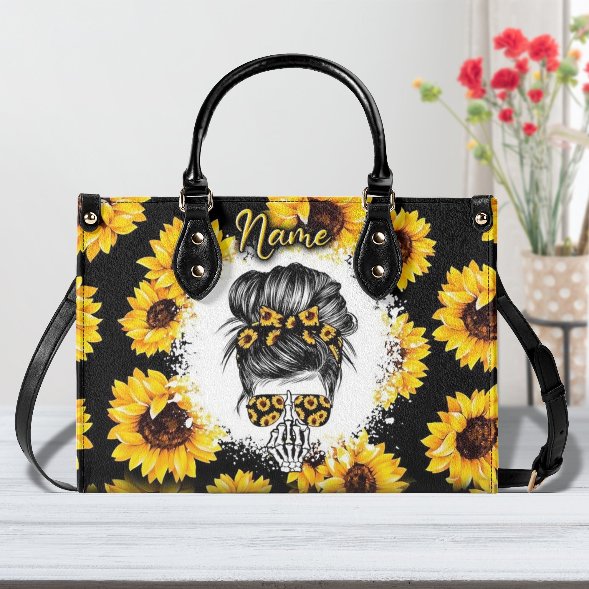 MESSYBUN SKULL SUNFLOWER LEATHER HANDBAG - YHLN2111244