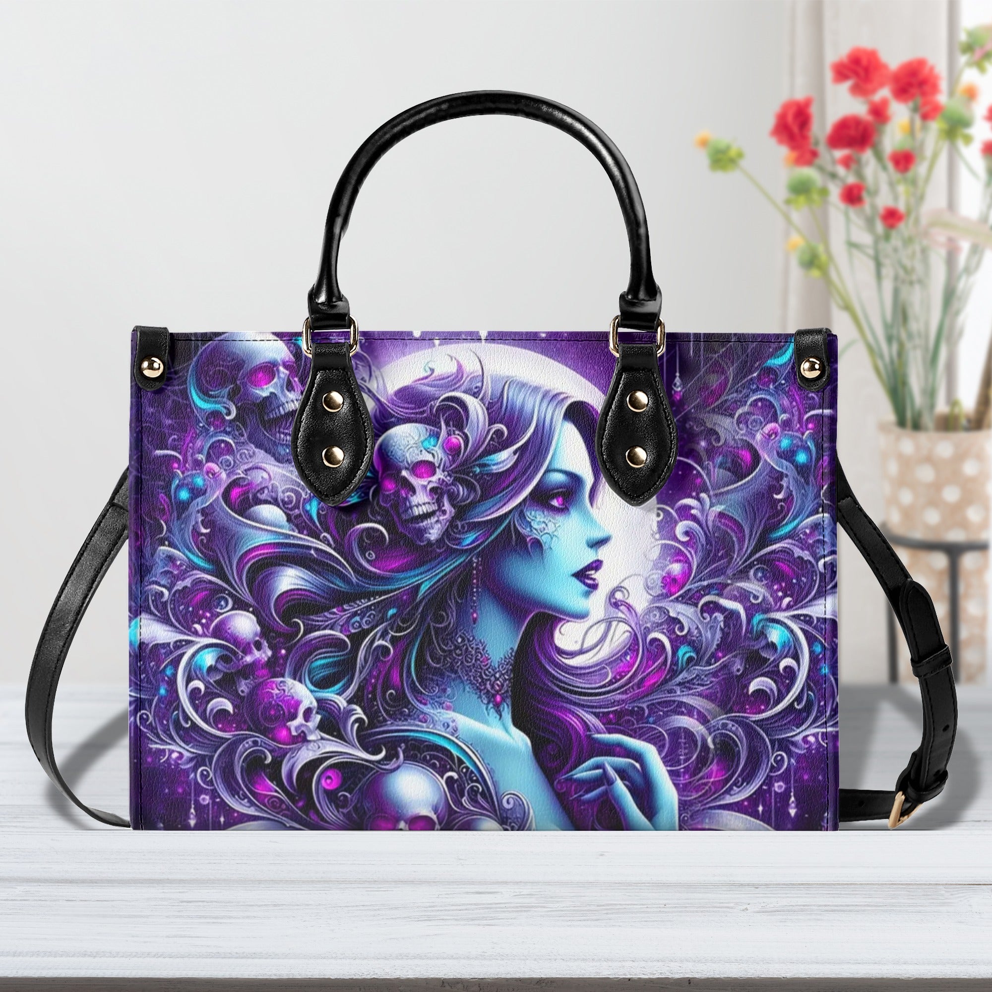 SKULL LADY WITH MOON LEATHER HANDBAG - YHHN1510241