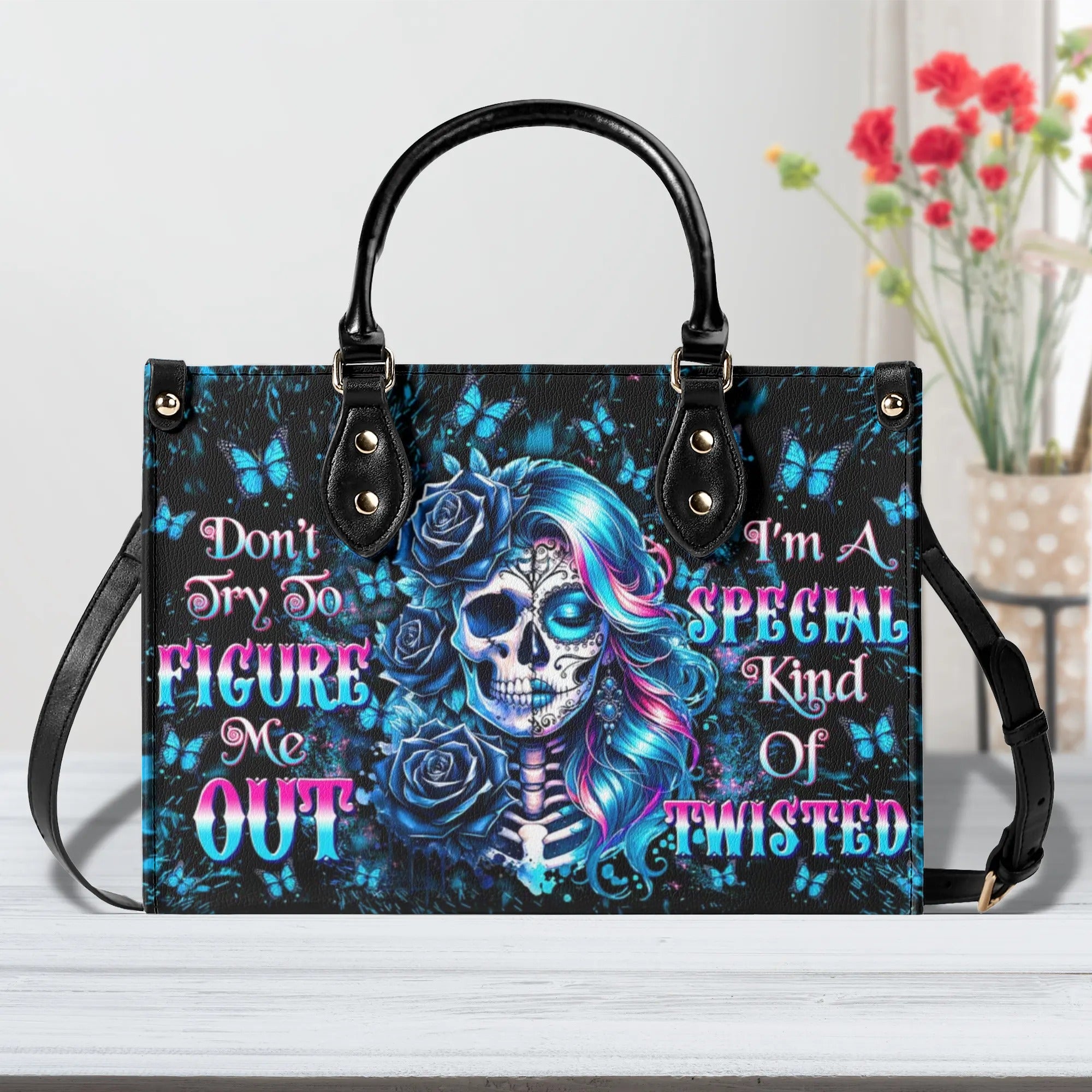 DON'T TRY TO FIGURE ME OUT SKULL LADY LEATHER HANDBAG - TLTW1008242