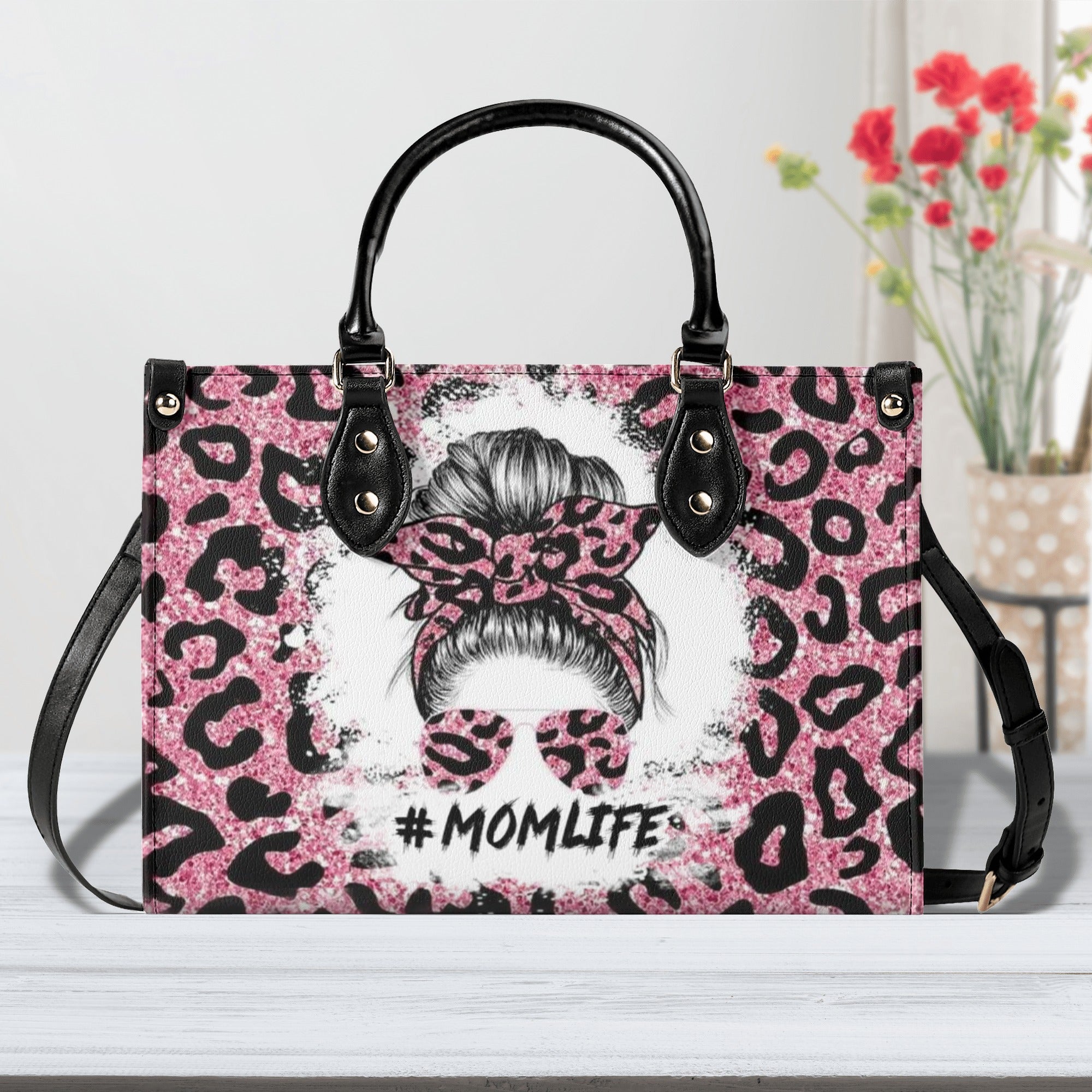 MOMLIFE MESSY BUN LEOPARD LEATHER HANDBAG - YHHN1012244