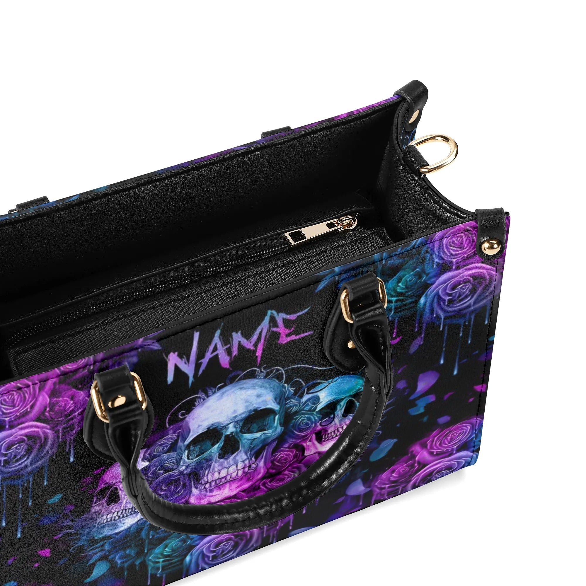 THREE SKULLS ROSE LEATHER HANDBAG - TLNZ2608243