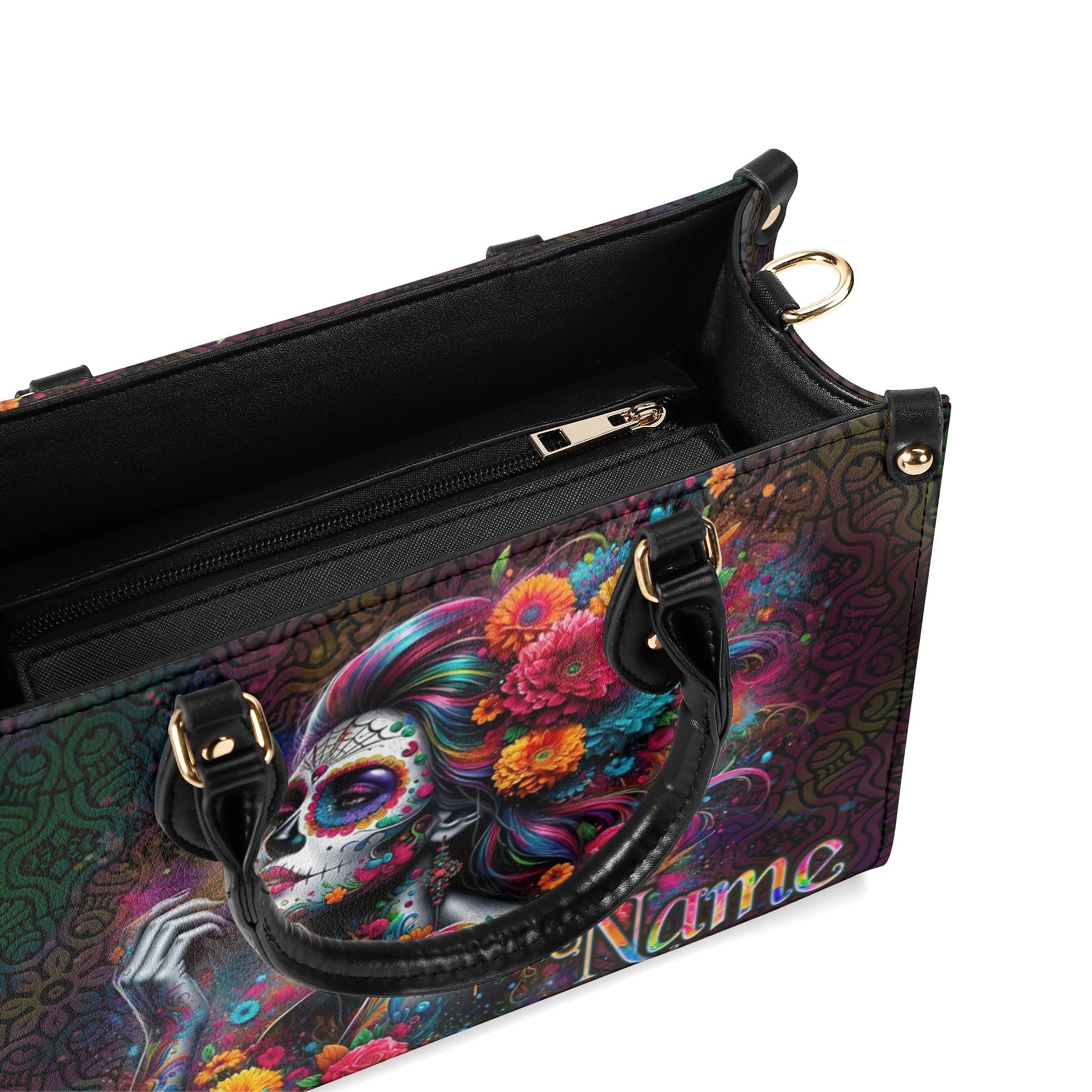 SUGAR SKULL FLOWER ART LEATHER HANDBAG - TLNO0211244