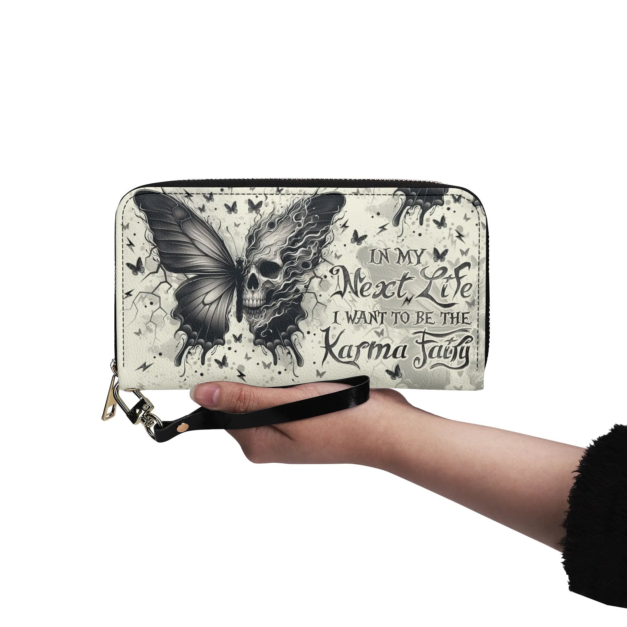 KARMA FAIRY SKULL BUTTERFLY ZIPPER LEATHER WALLET - TLNO2308247