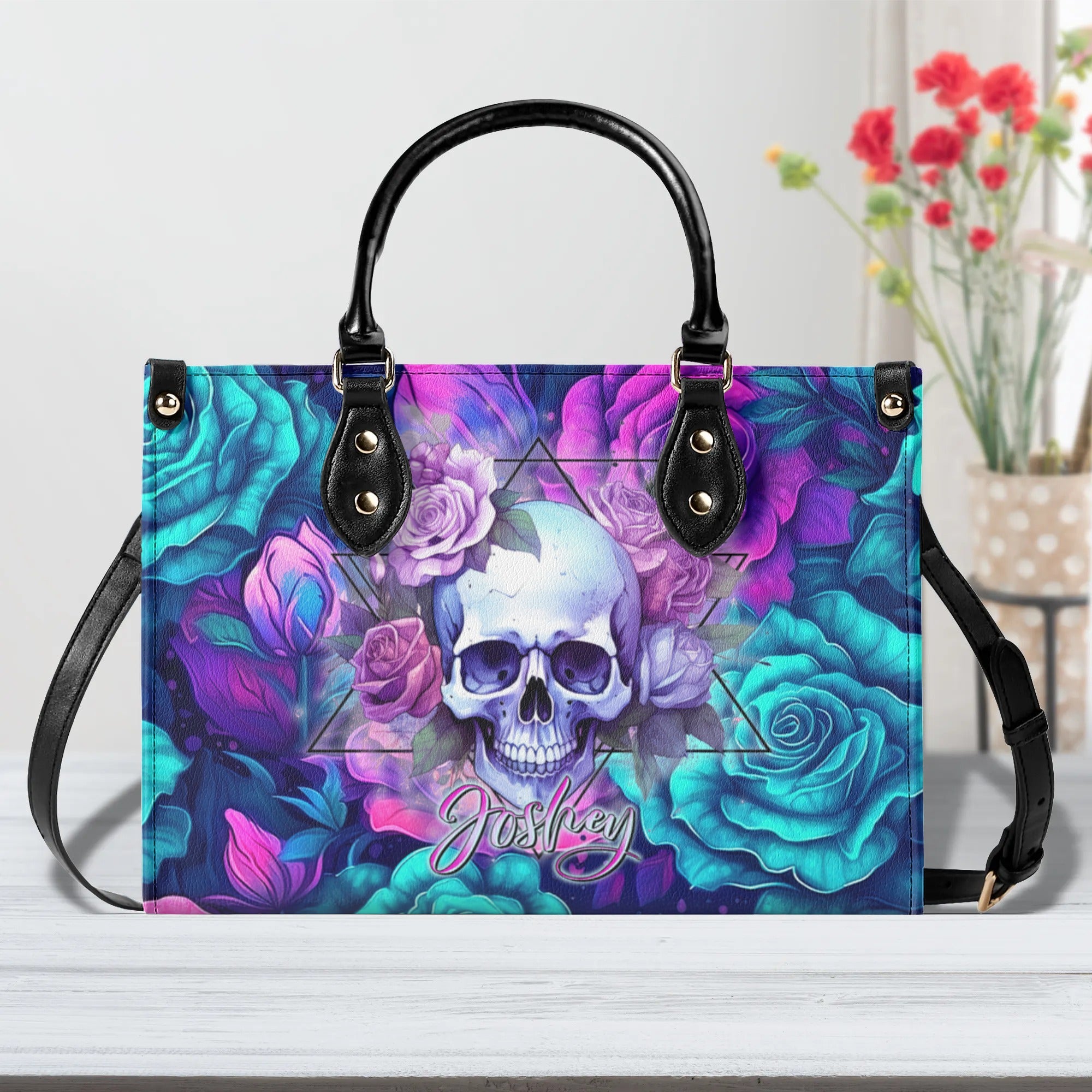 SKULL ROSES LEATHER HANDBAG - TLTR1210245