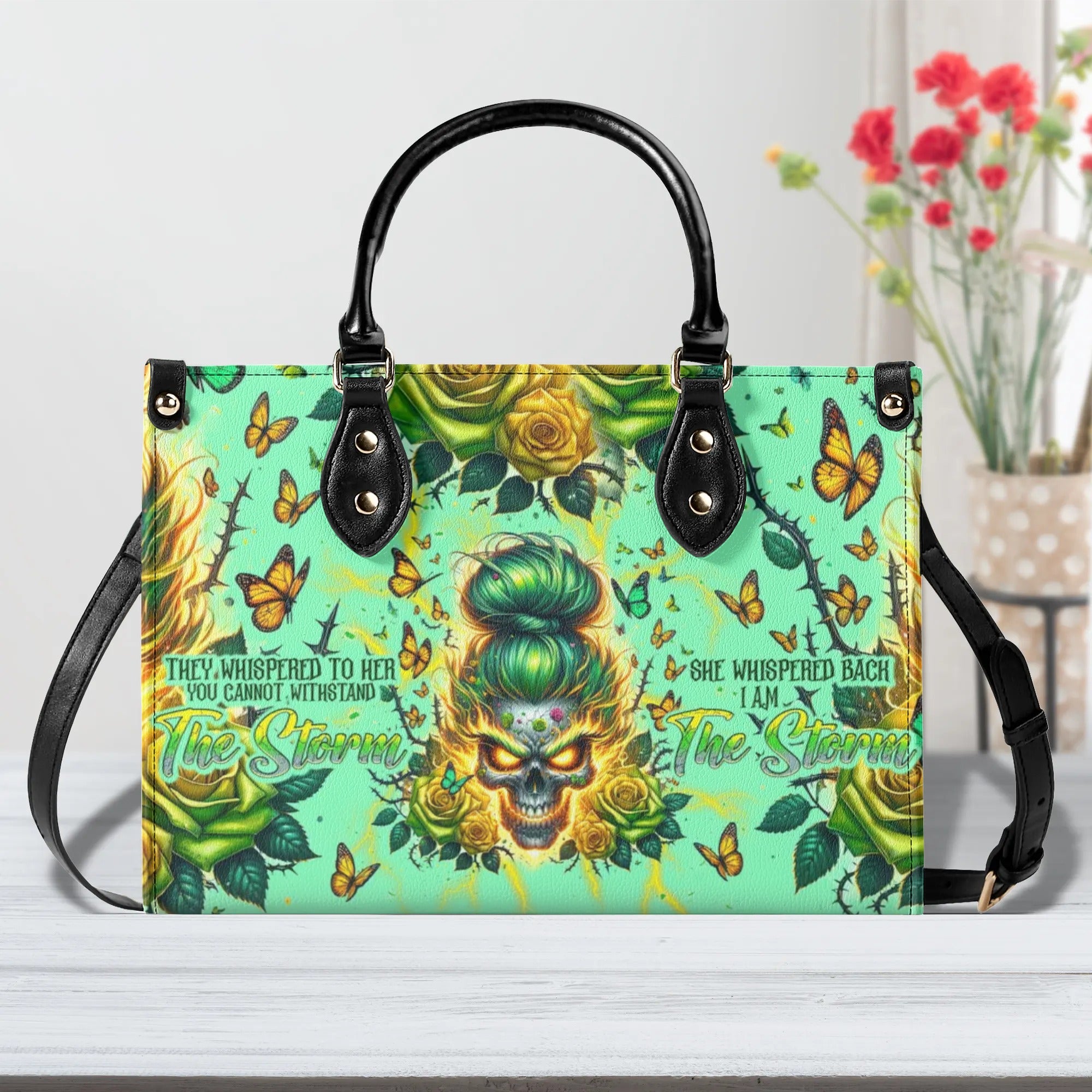 I AM THE STORM SKULL MESSY BUN ROSE LEATHER HANDBAG - TLNT2806242