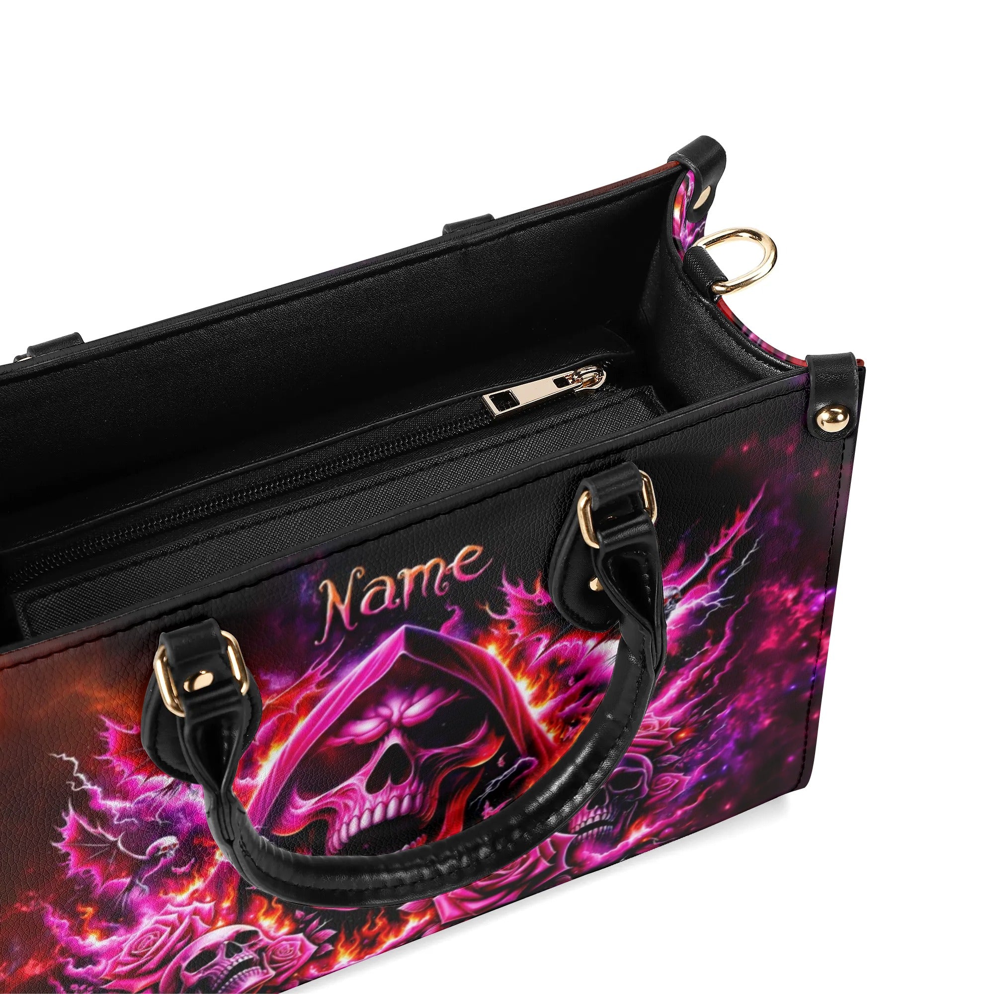 REAPER SKULL ROSE STORM LEATHER HANDBAG - TLTW1006241