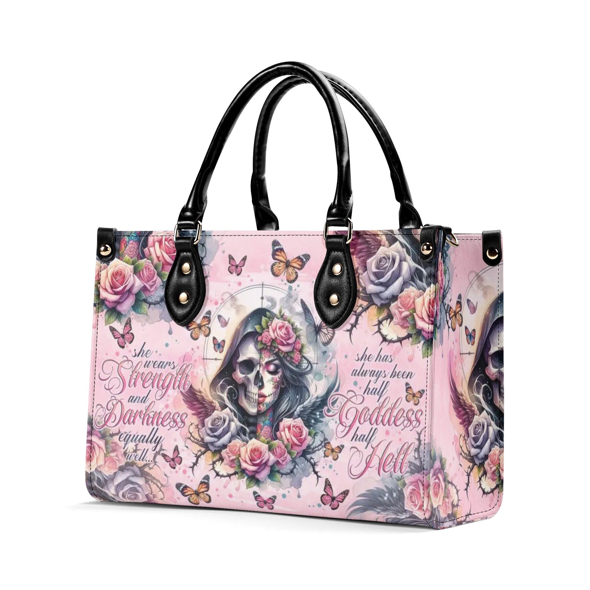 SHE WEARS STRENGTH AND DARKNESS SKULL LEATHER HANDBAG - TLNO0706244