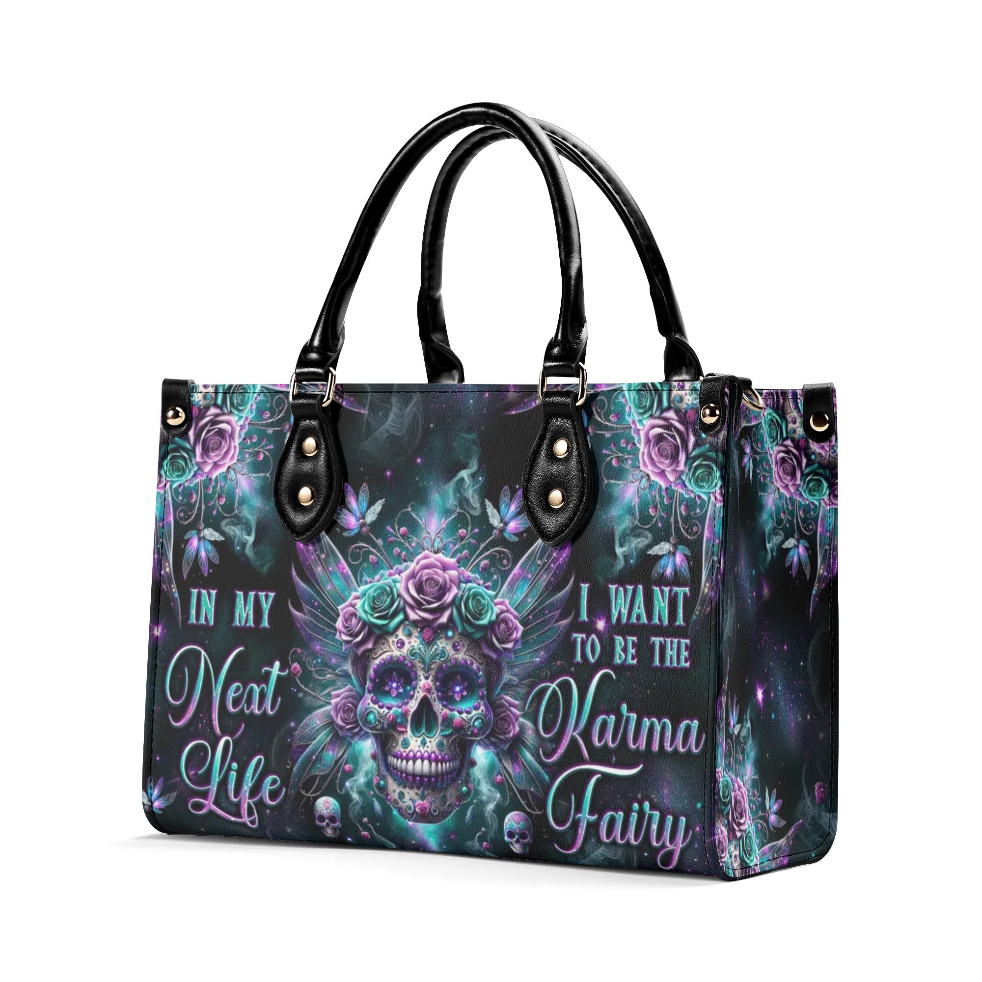 KARMA FAIRY SPARKLE SKULL LEATHER HANDBAG - TLPQ0107244