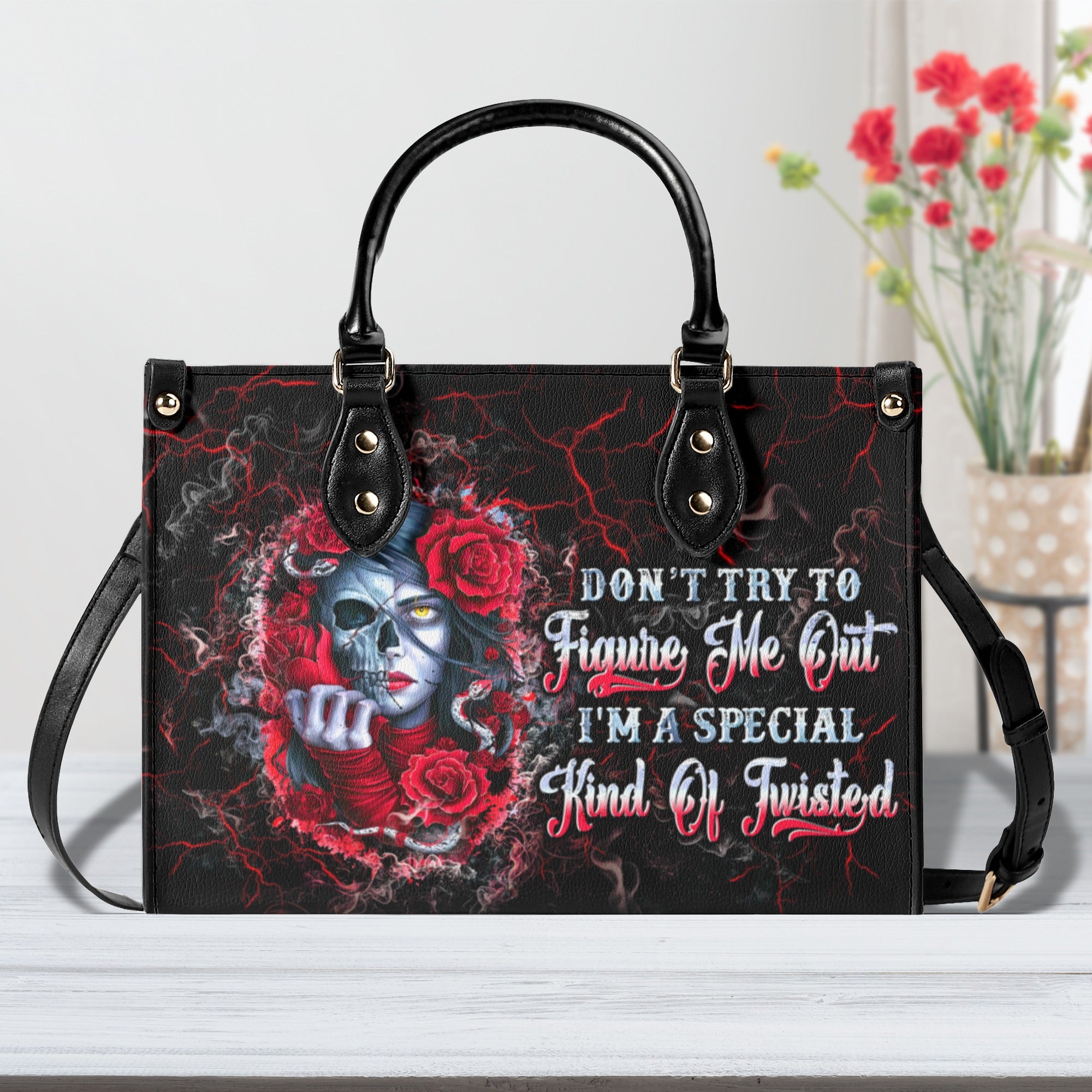 DON'T TRY TO FIGURE ME OUT SKULL LADY LEATHER HANDBAG - TLTW0711245