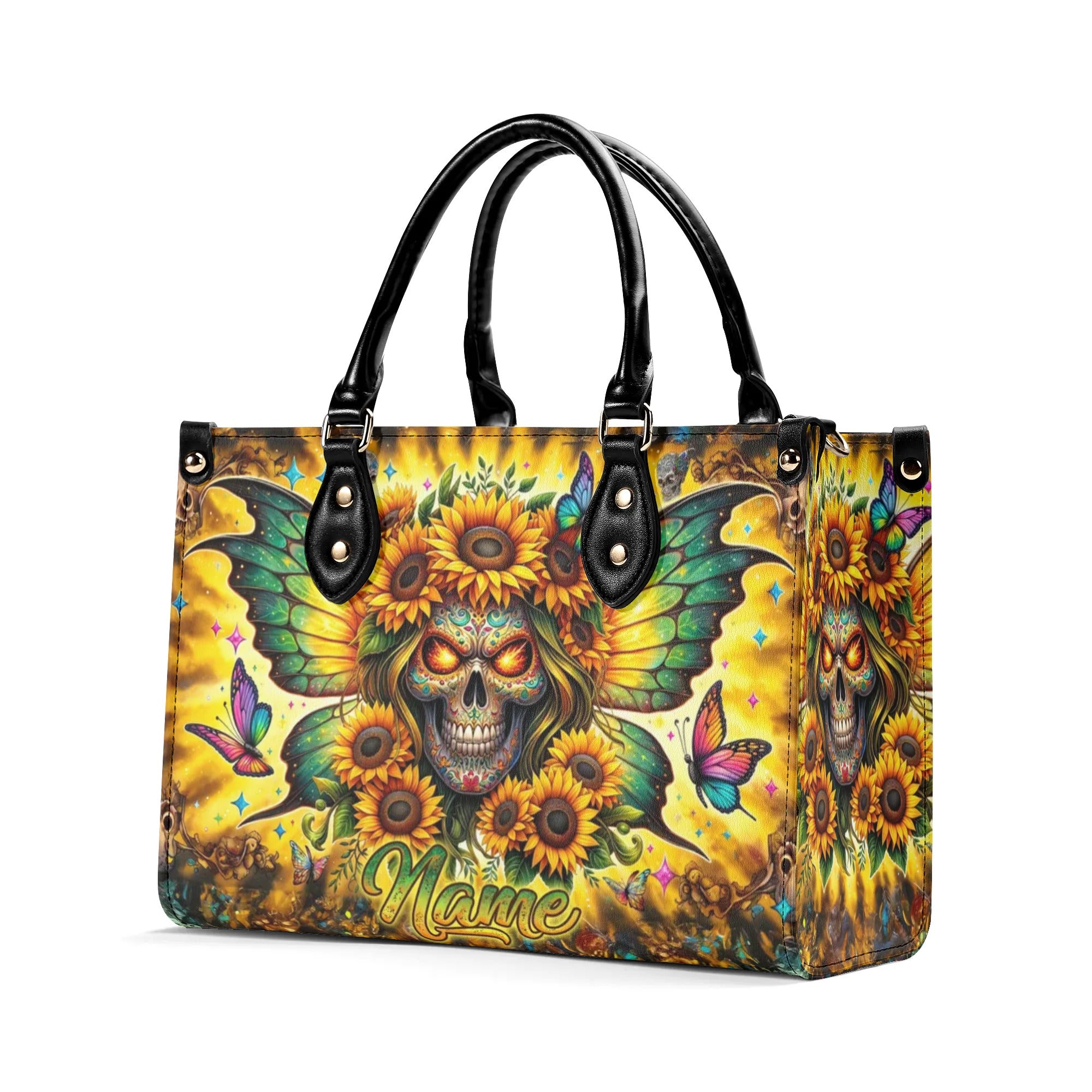 SKULL SUNFLOWER WINGS LEATHER HANDBAG - TLNZ1906244