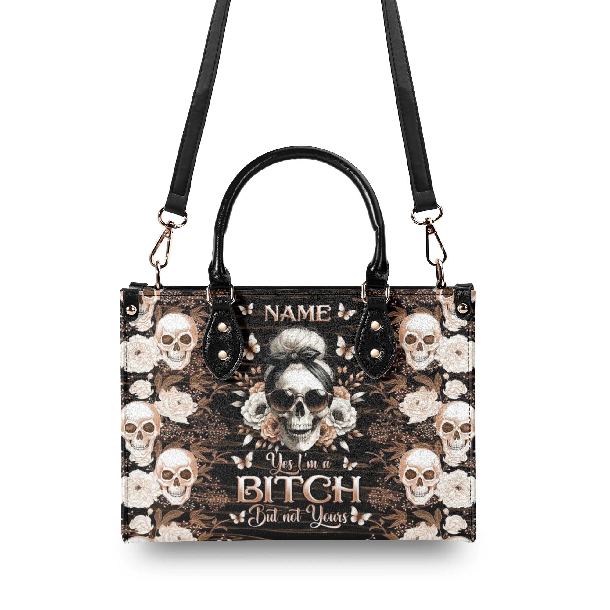 YES I'M A B BUT NOT YOURS MESSY BUN SKULL LEATHER HANDBAG - TLNO3005242