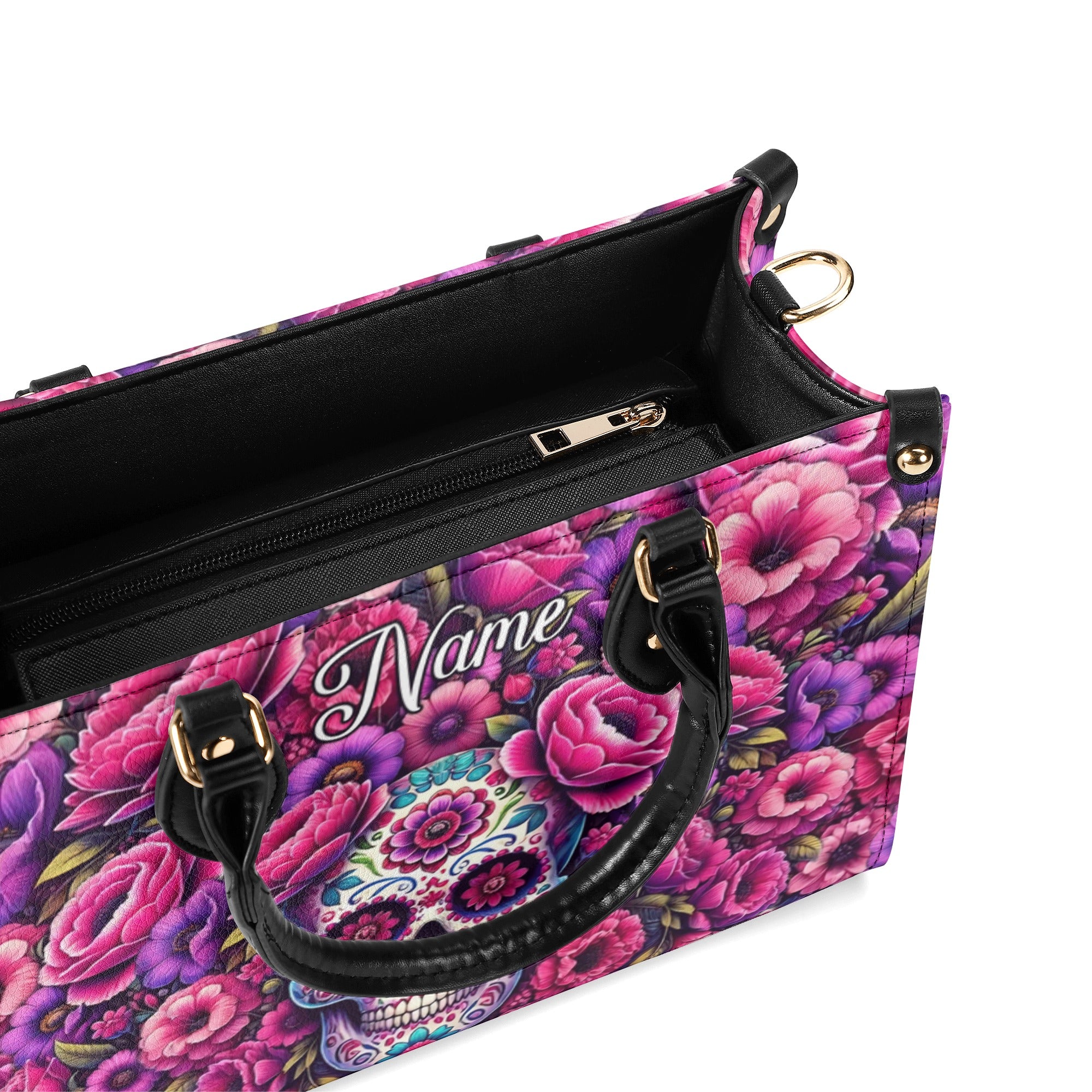 SUGAR SKULL FLOWER ART LEATHER HANDBAG - TLNT2412244