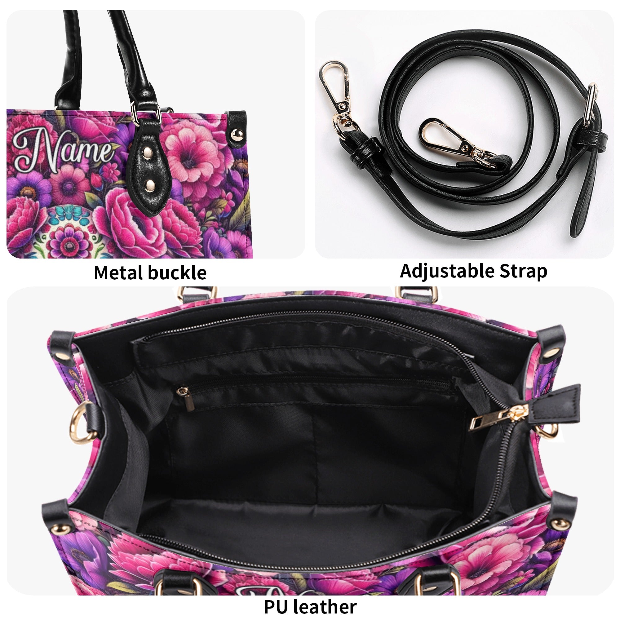 SUGAR SKULL FLOWER ART LEATHER HANDBAG - TLNT2412244