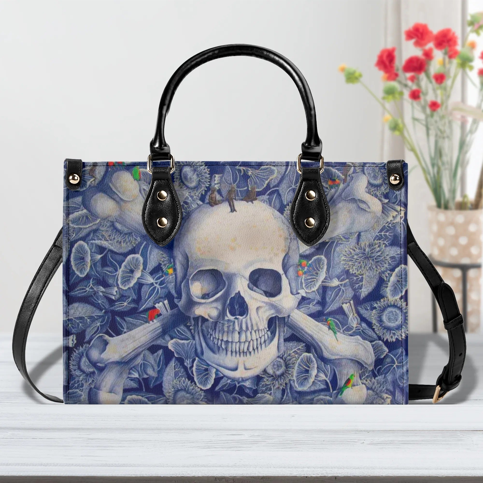 SKULL FLOWER LEATHER HANDBAG - YHHN2409244