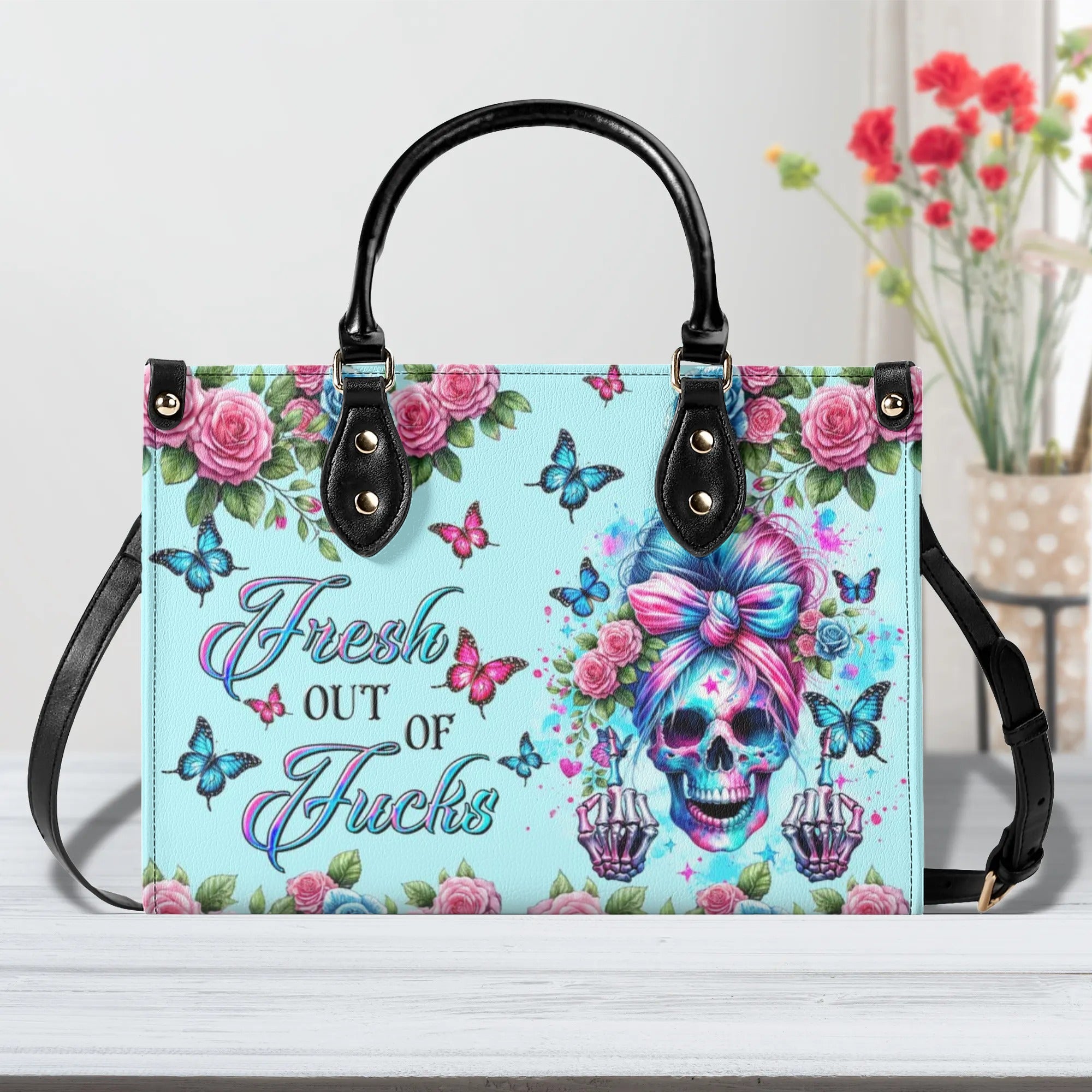 FRESH OUT OF F MESSY BUN SKULL LEATHER HANDBAG - TLTR1408243