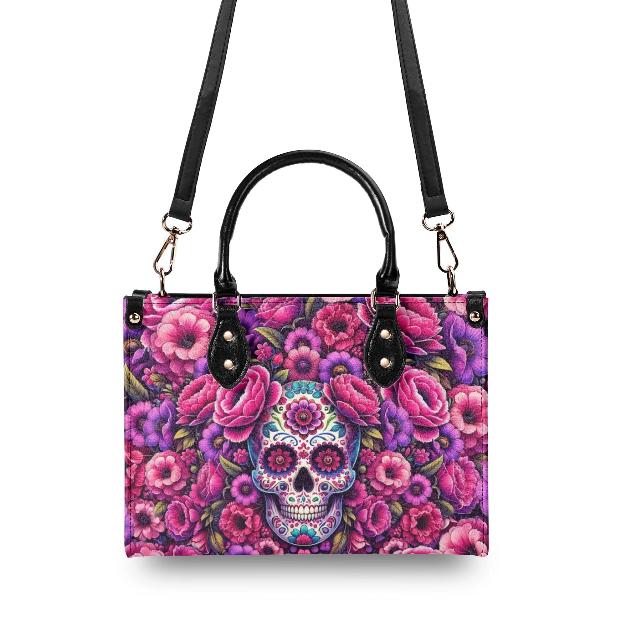 SUGAR SKULL FLOWER ART LEATHER HANDBAG - TLNT2412244