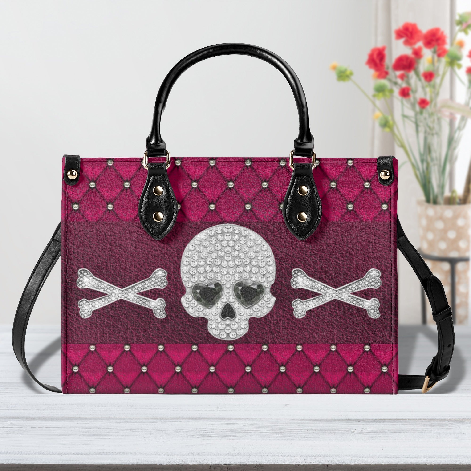 PINK DIAMOND SKULL LEATHER HANDBAG - YHHN2110244