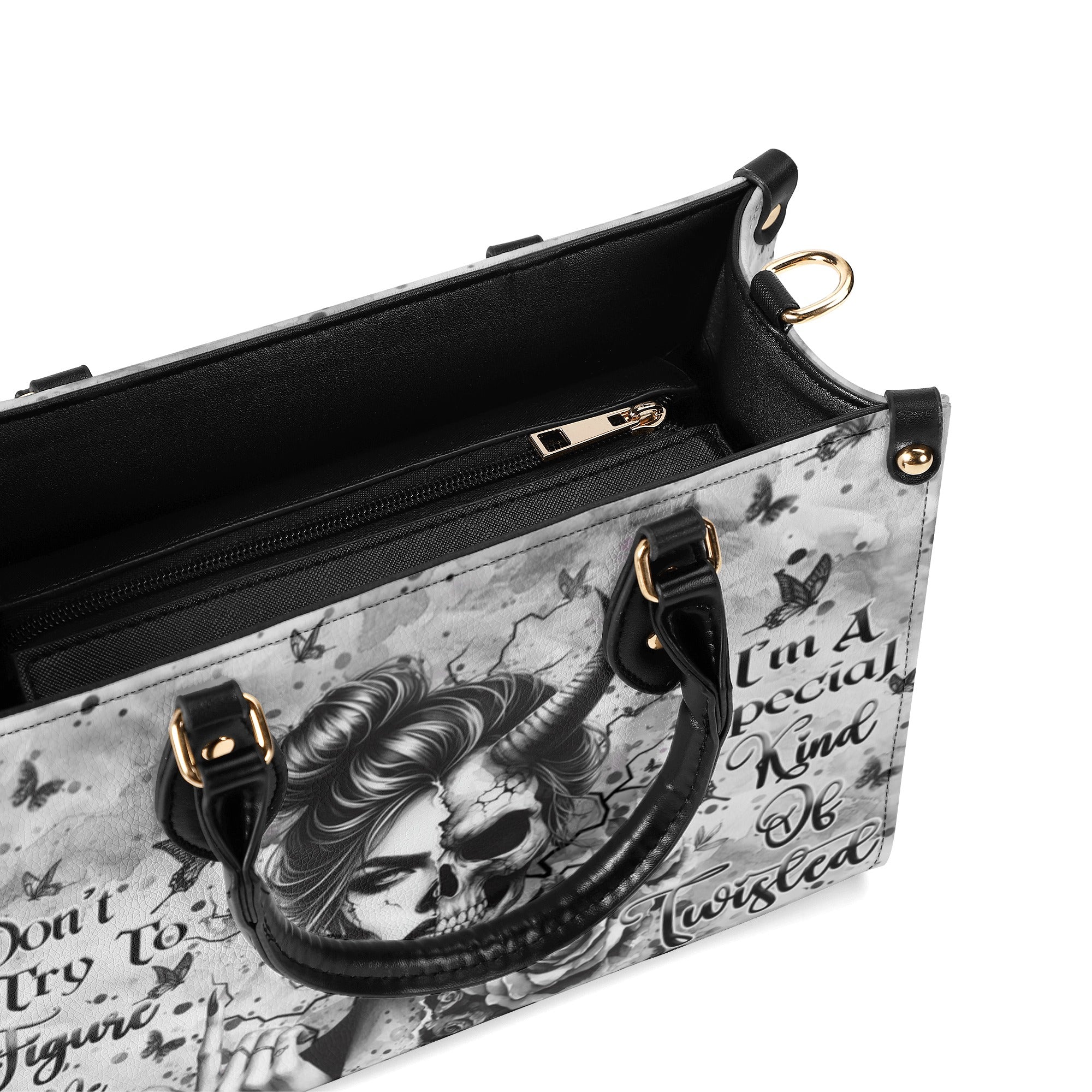 DON'T TRY TO FIGURE ME OUT SKULL LADY LEATHER HANDBAG - YHHN0411244