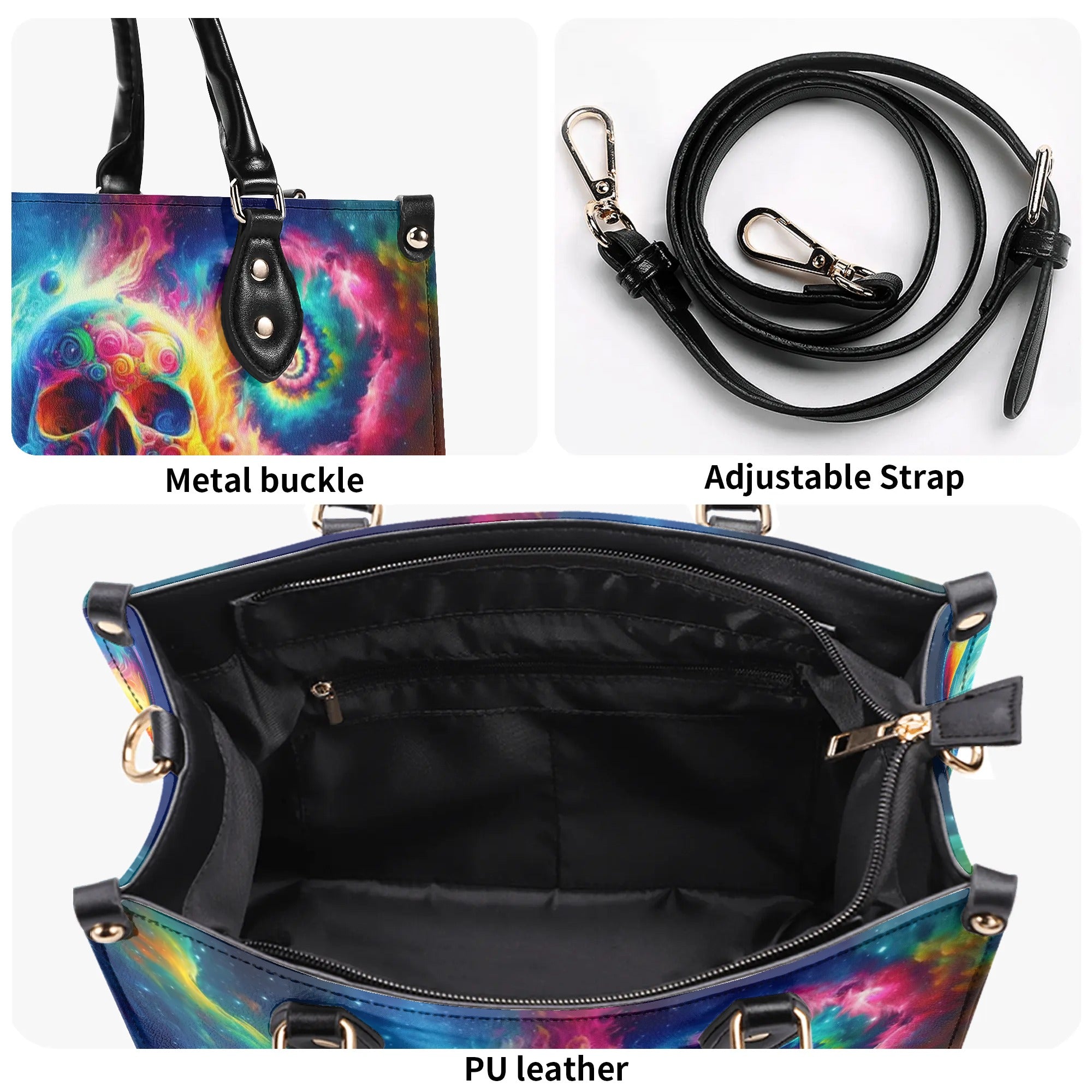 COLORFUL SKULL ROSE LEATHER HANDBAG - TLNT3005246