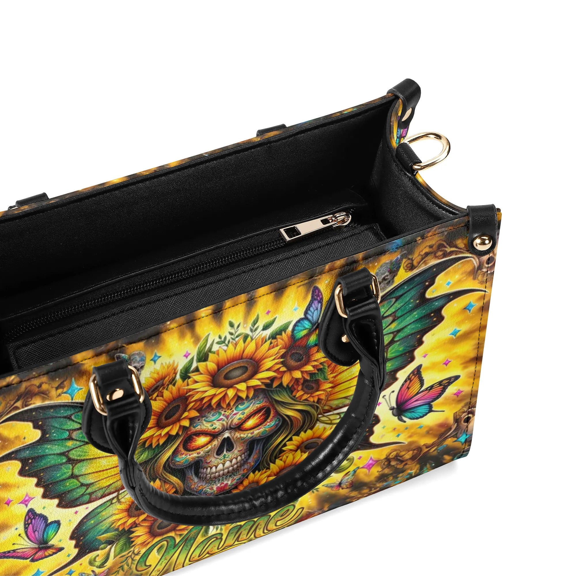 SKULL SUNFLOWER WINGS LEATHER HANDBAG - TLNZ1906244