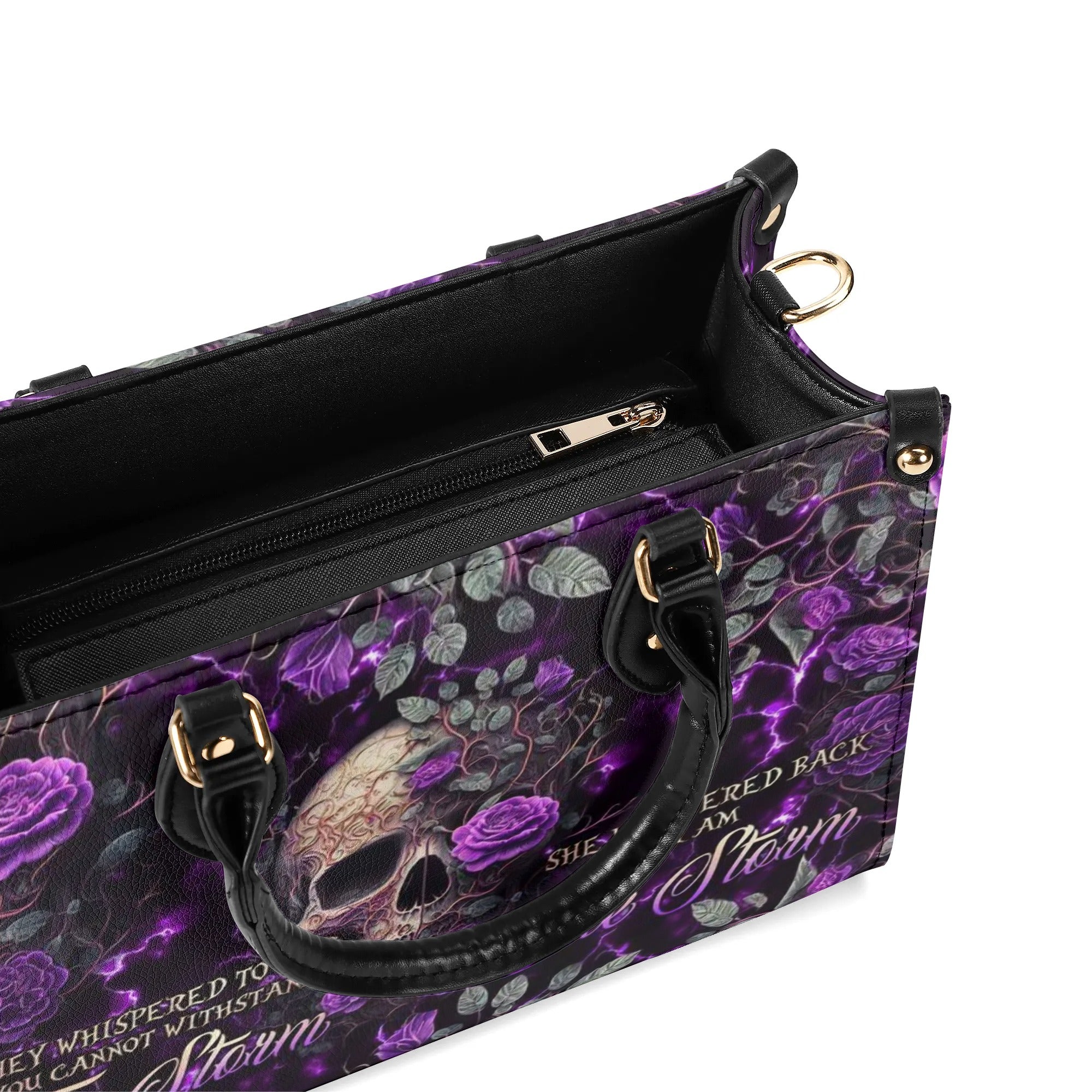 I AM THE STORM ROSE SKULL LEATHER HANDBAG - TLNO0606242