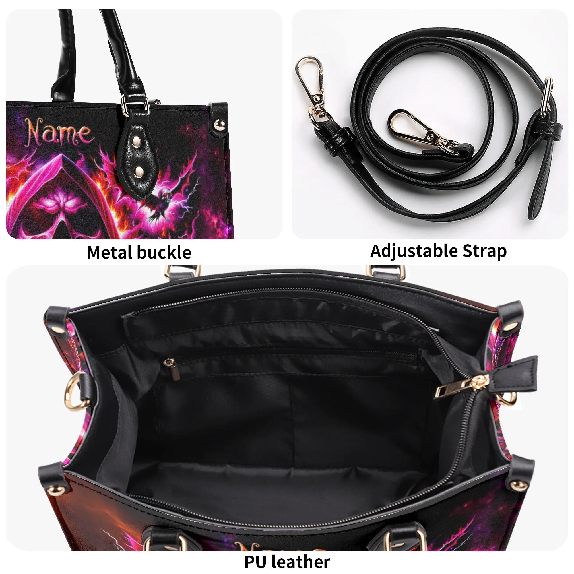 REAPER SKULL ROSE STORM LEATHER HANDBAG - TLTW1006241