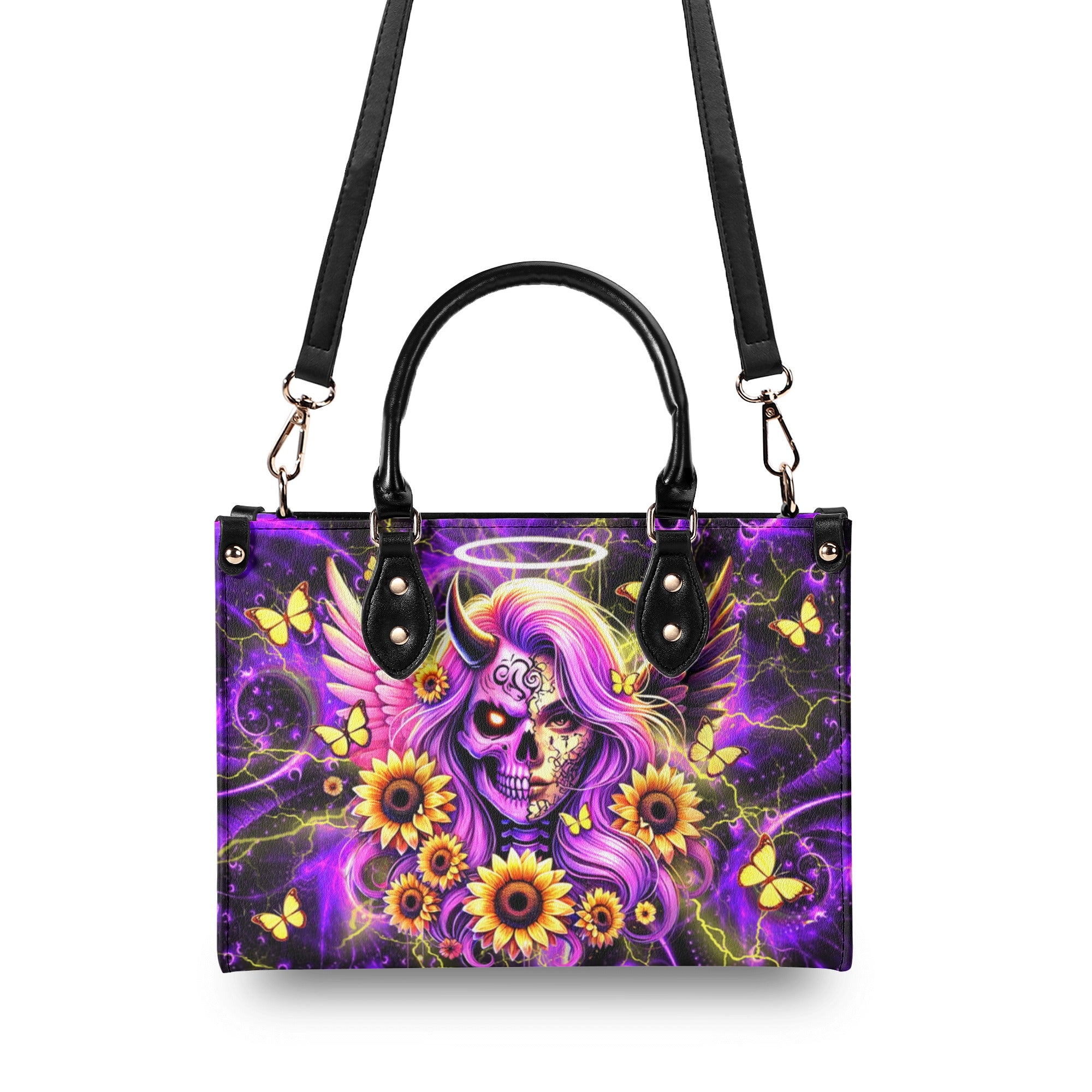 SKULL LADY SUNFLOWER LEATHER HANDBAG - YHDU3012244