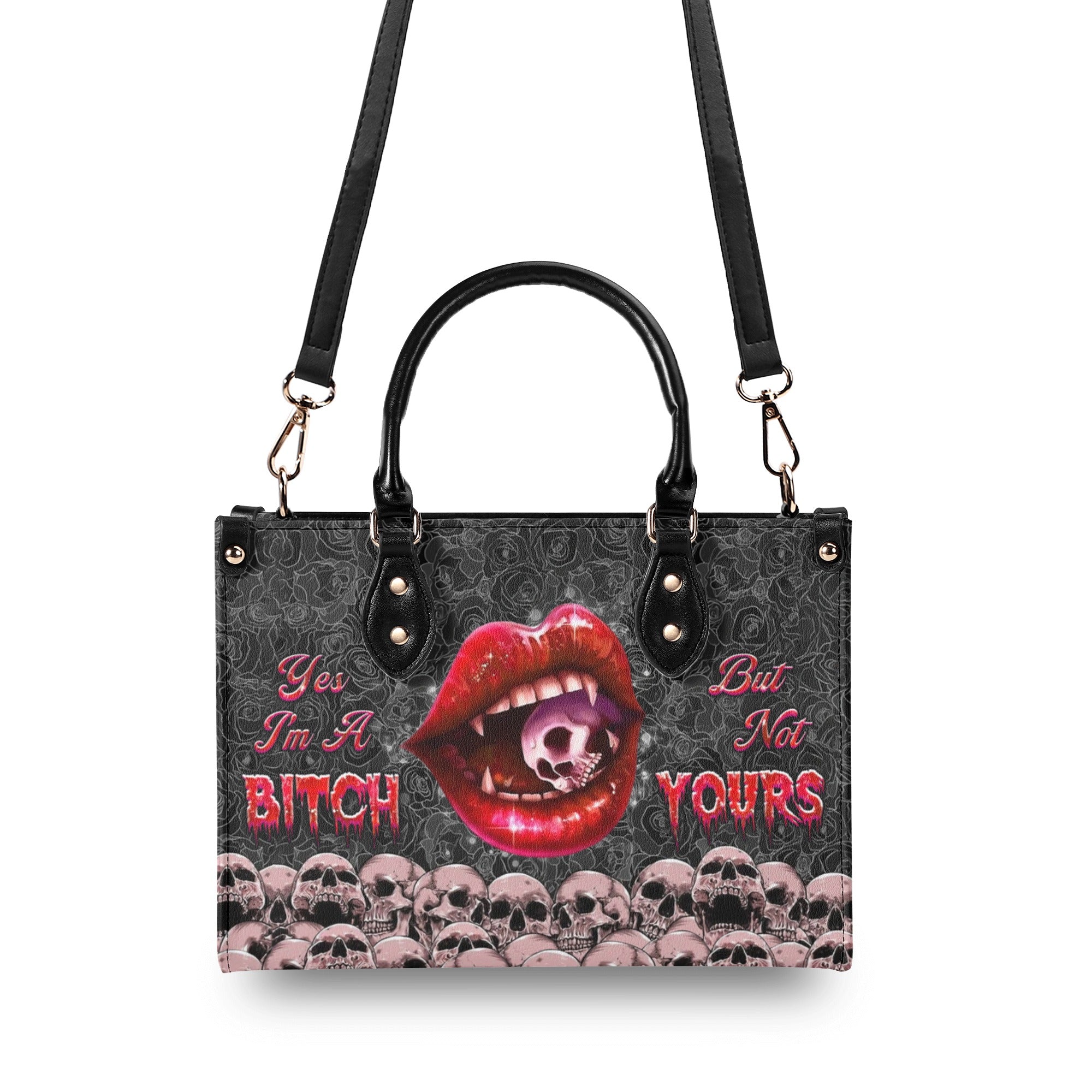 YES I'M A B BUT NOT YOURS SKULL LIPS LEATHER HANDBAG - YHHG3112244