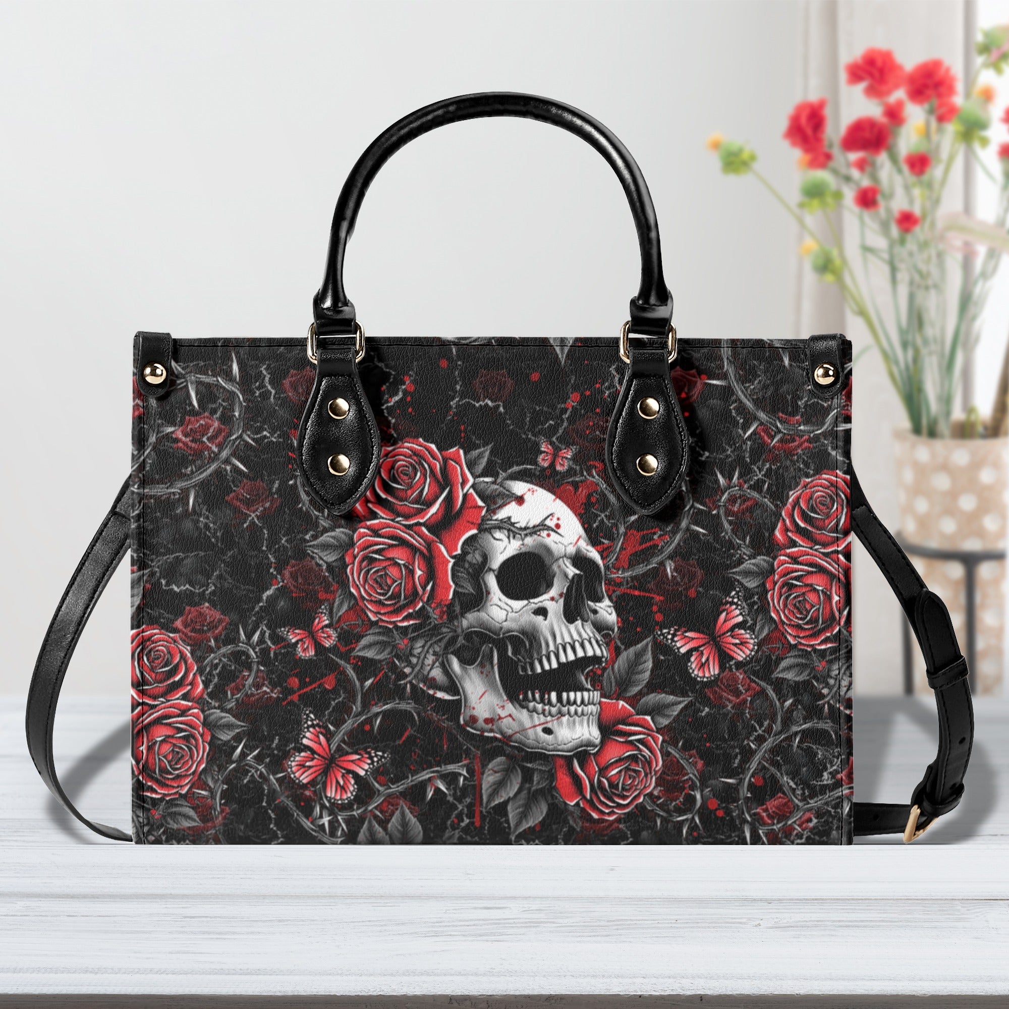 SKULL ROSES LEATHER HANDBAG - YHHG1811244