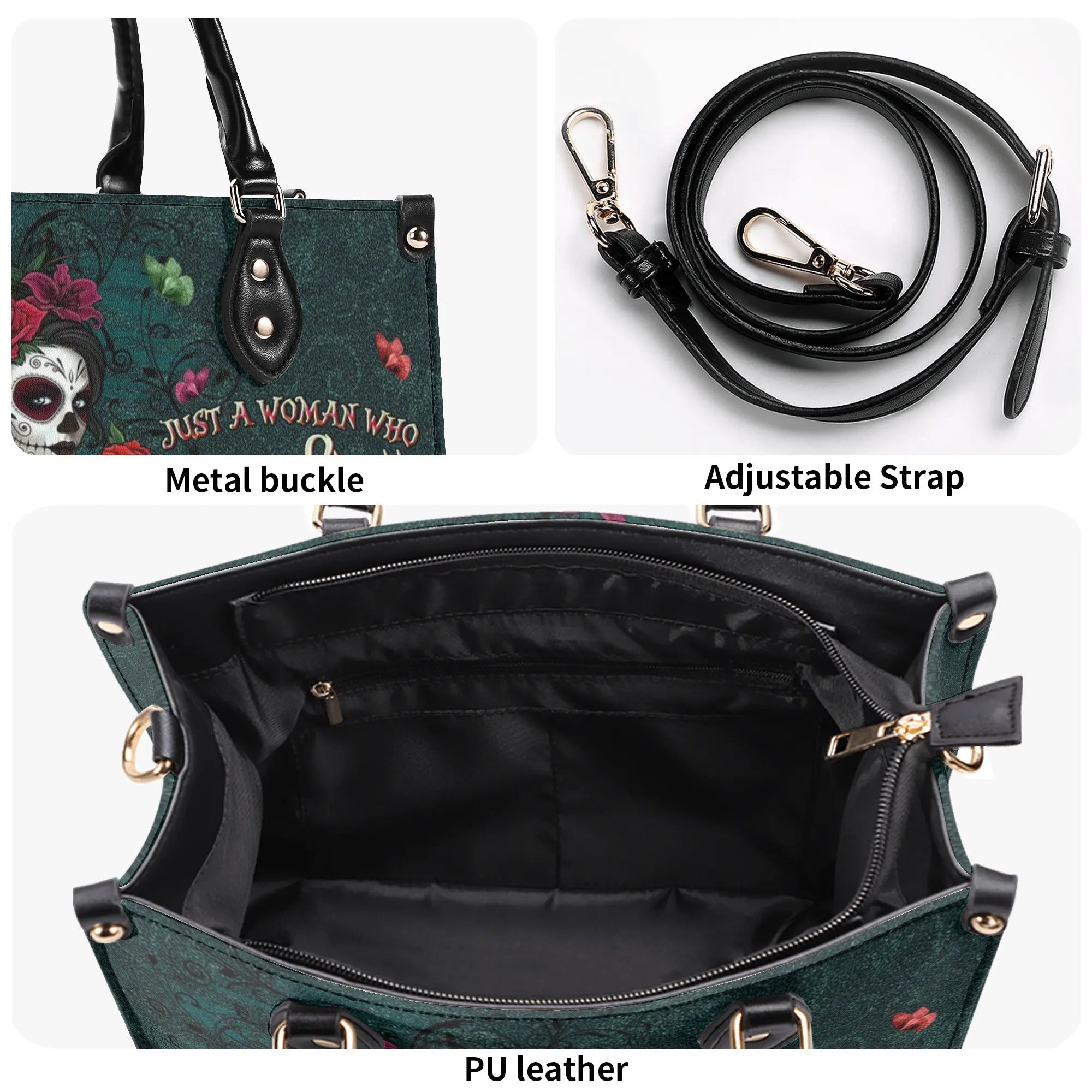 JUST A WOMAN WHO LOVES SKULL AND HAS TATTOOS LEATHER HANDBAG - YHLN0110245