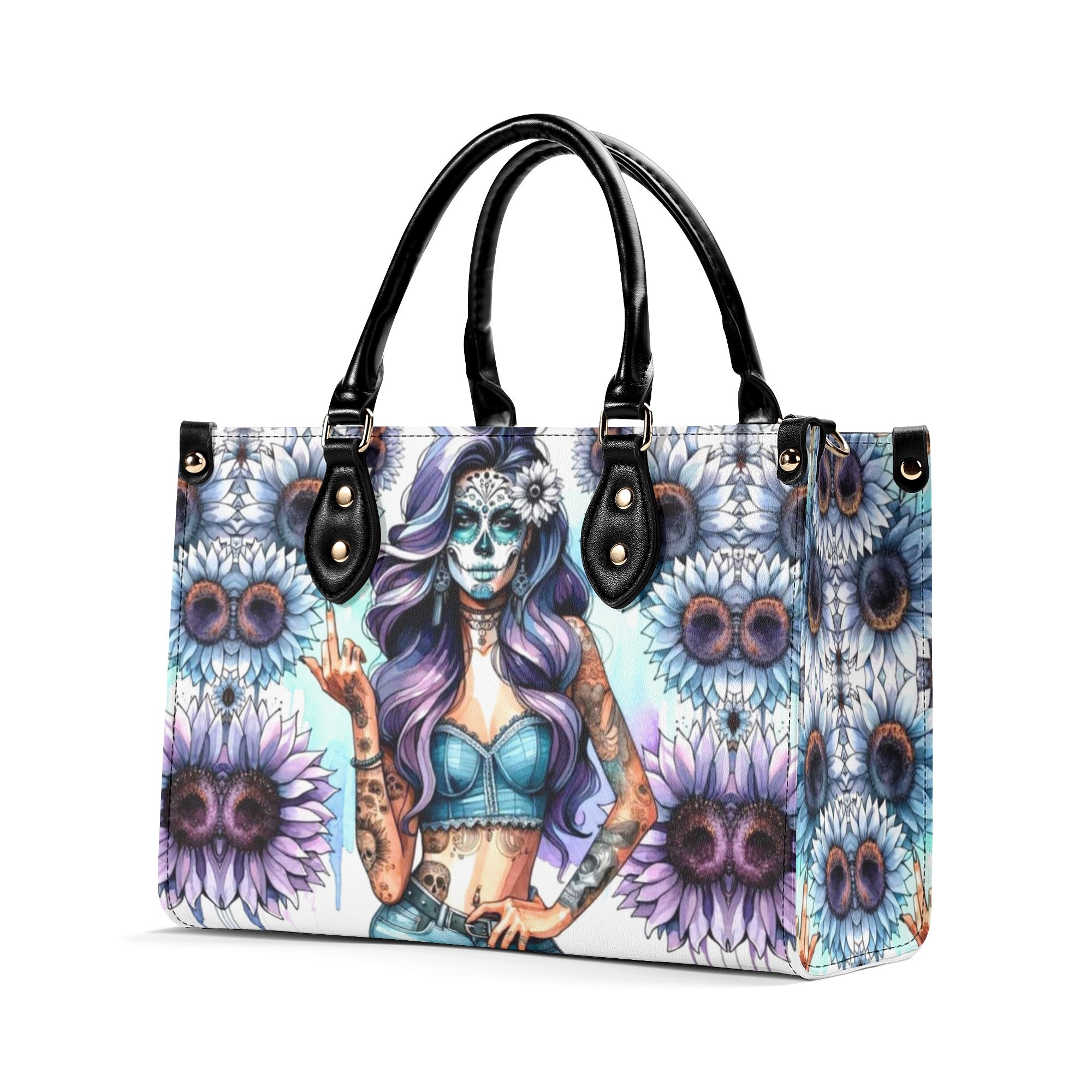 SUGAR SKULL LADY FLOWER LEATHER HANDBAG - YHDU0312244