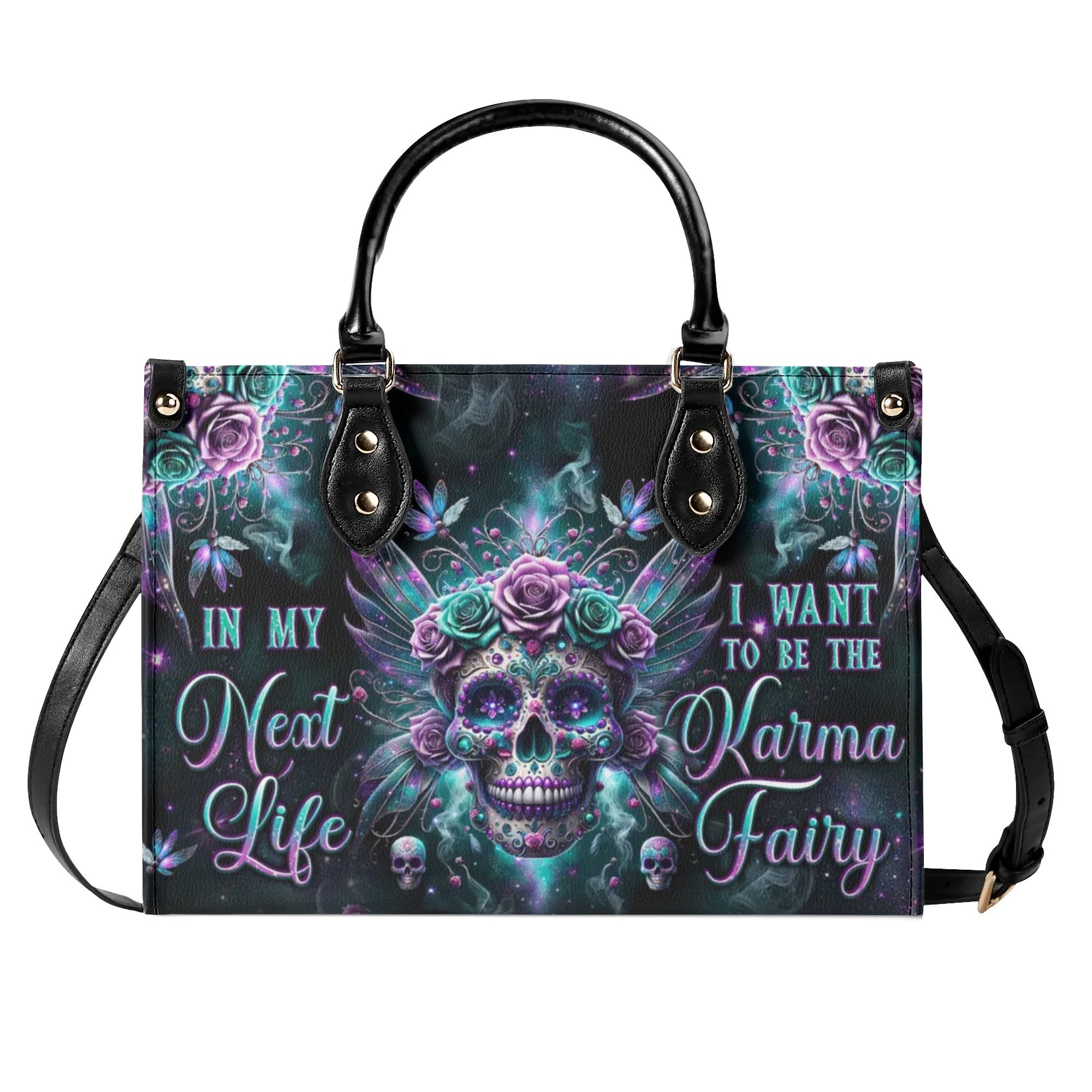 KARMA FAIRY SPARKLE SKULL LEATHER HANDBAG - TLPQ0107244