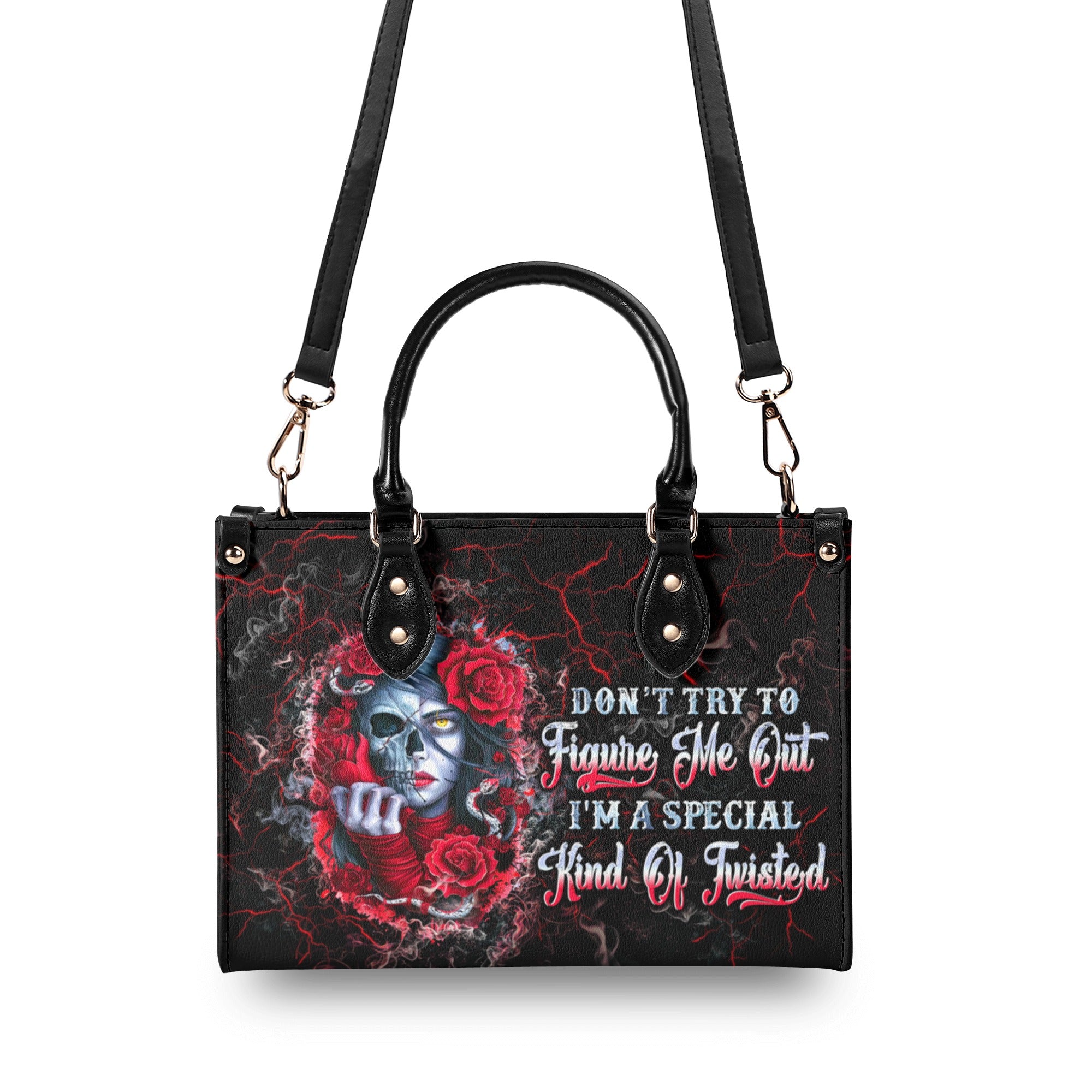 DON'T TRY TO FIGURE ME OUT SKULL LADY LEATHER HANDBAG - TLTW0711245