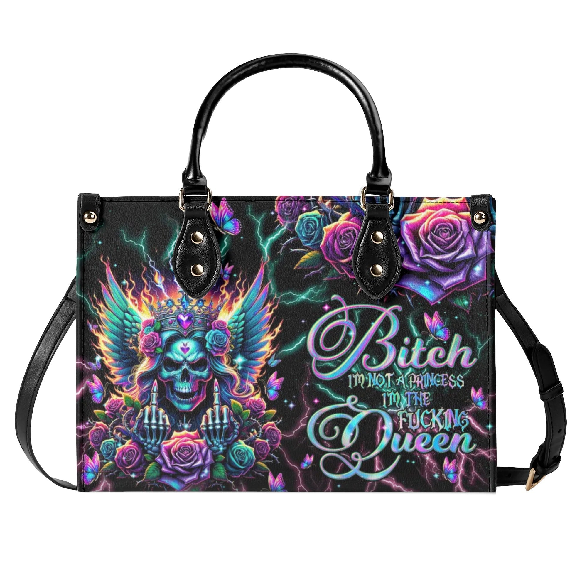 I'M THE FKING QUEEN SKULL LEATHER HANDBAG - TLNT2705244