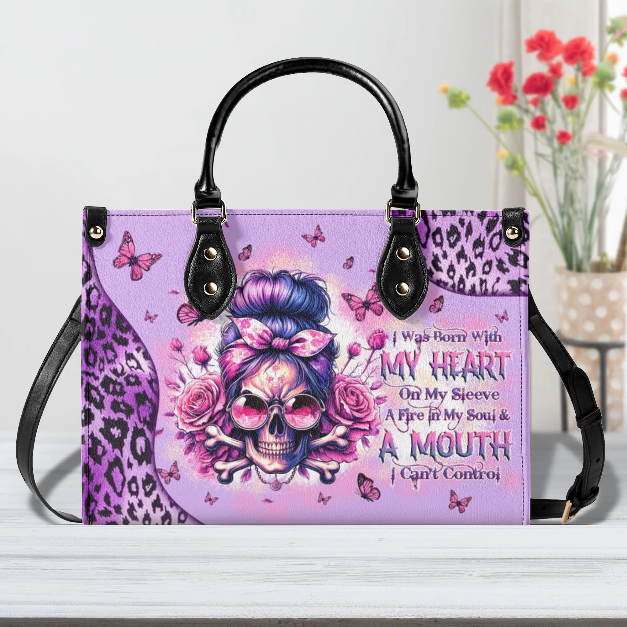 A MOUTH I CAN'T CONTROL MESSY BUN SKULL LEATHER HANDBAG - TLTW2705242