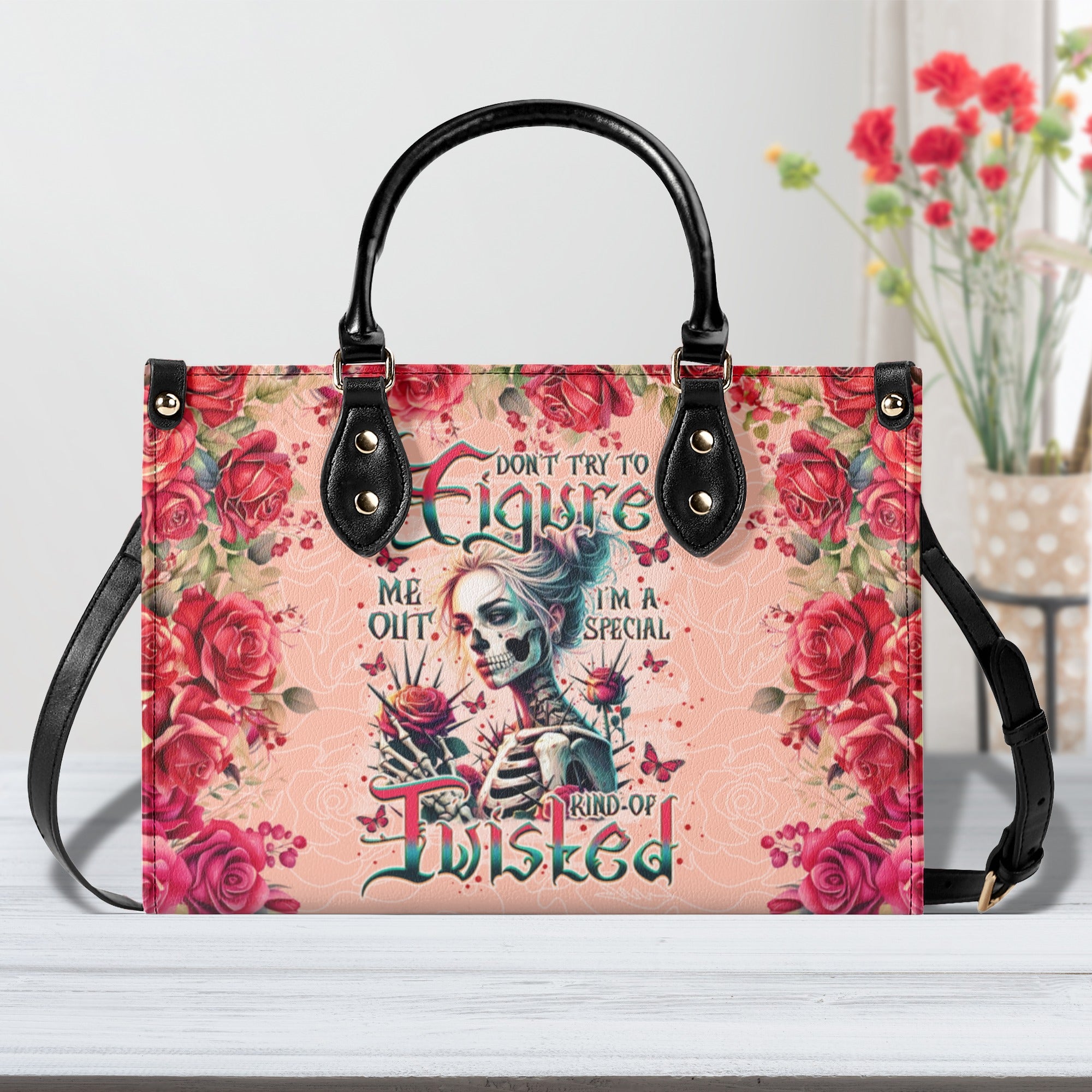 DON'T TRY TO FIGURE ME OUT SKULL LADY  LEATHER HANDBAG  - TLNO1810244