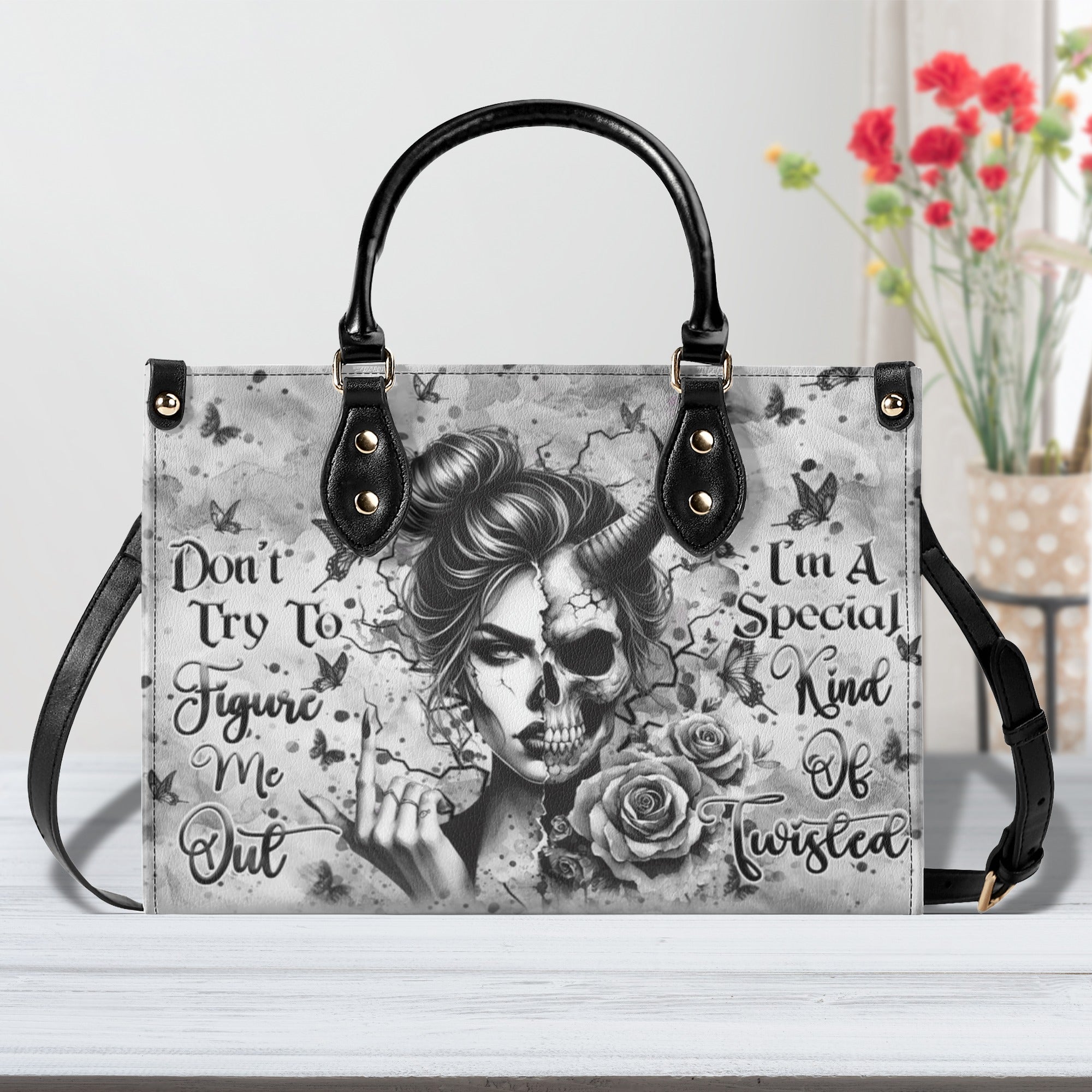 DON'T TRY TO FIGURE ME OUT SKULL LADY LEATHER HANDBAG - YHHN0411244