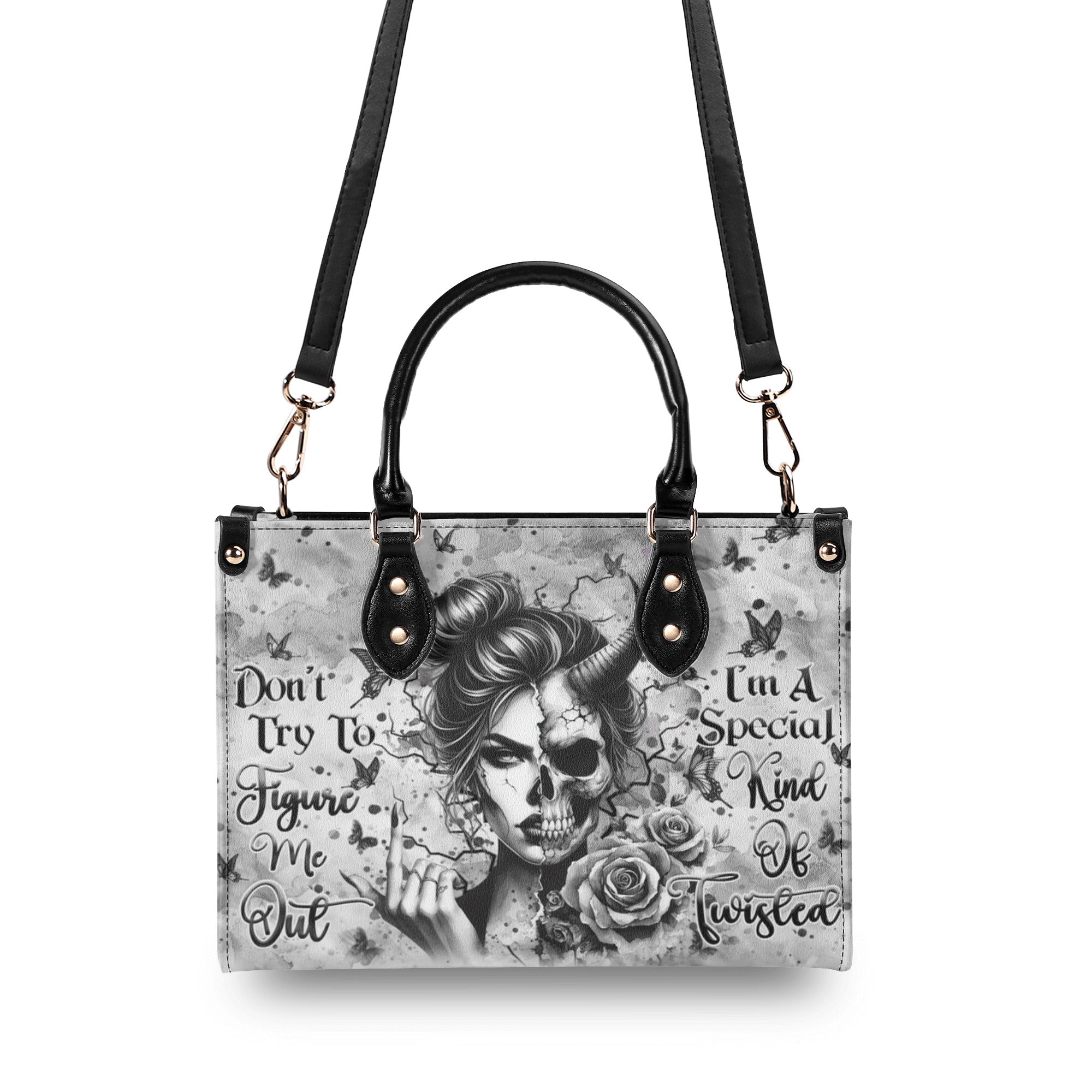 DON'T TRY TO FIGURE ME OUT SKULL LADY LEATHER HANDBAG - YHHN0411244