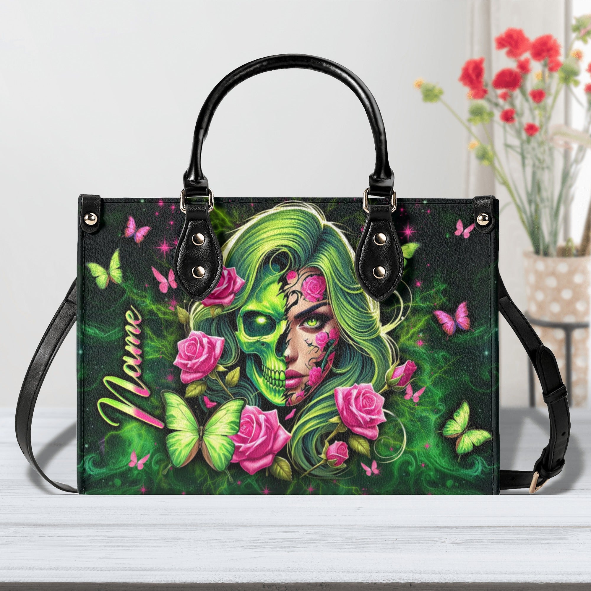 SKULL LADY ROSE LEATHER HANDBAG - YHLN1712245