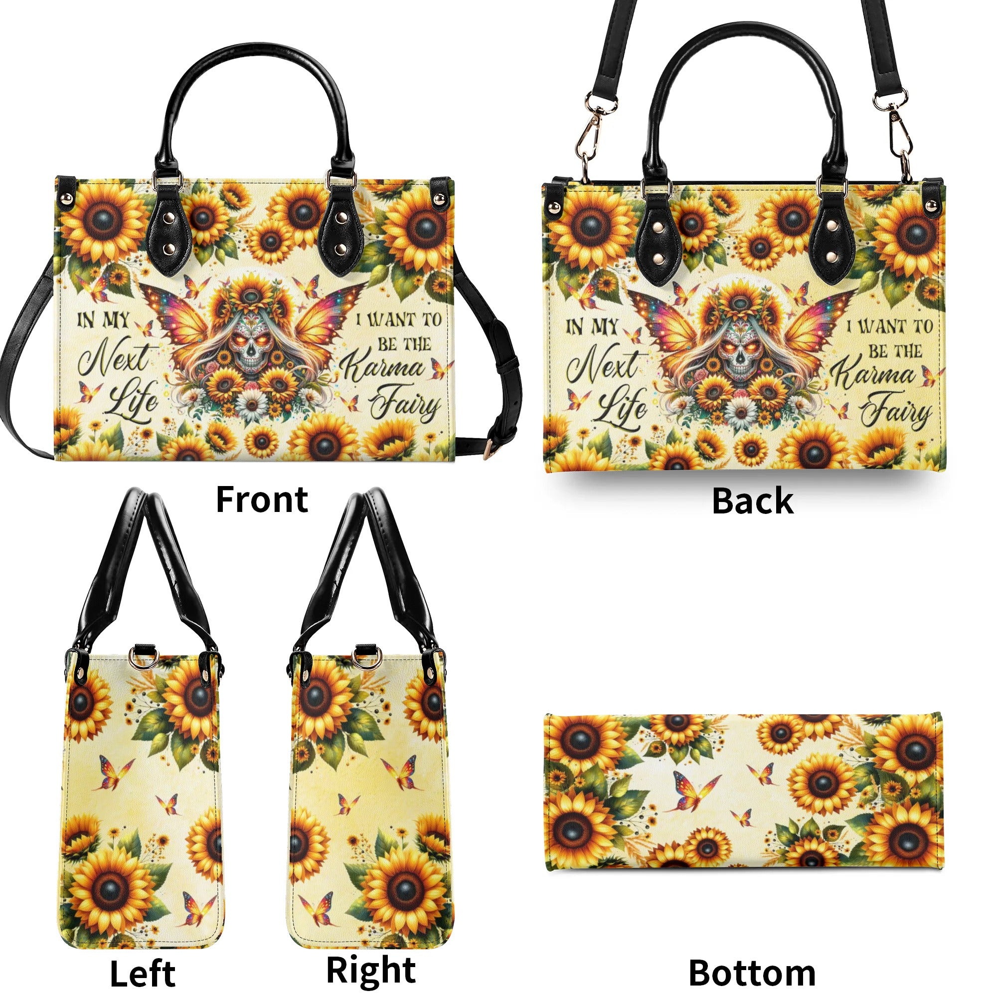 KARMA FAIRY SUGAR SKULL SUNFLOWER LEATHER HANDBAG - TLTR2106244