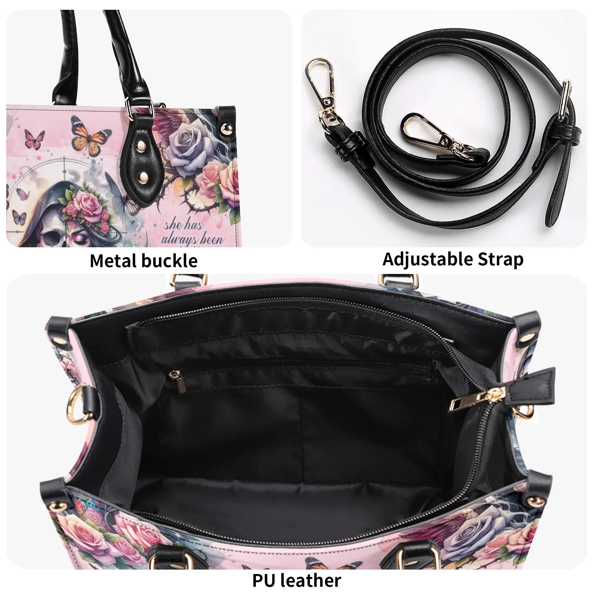 SHE WEARS STRENGTH AND DARKNESS SKULL LEATHER HANDBAG - TLNO0706244