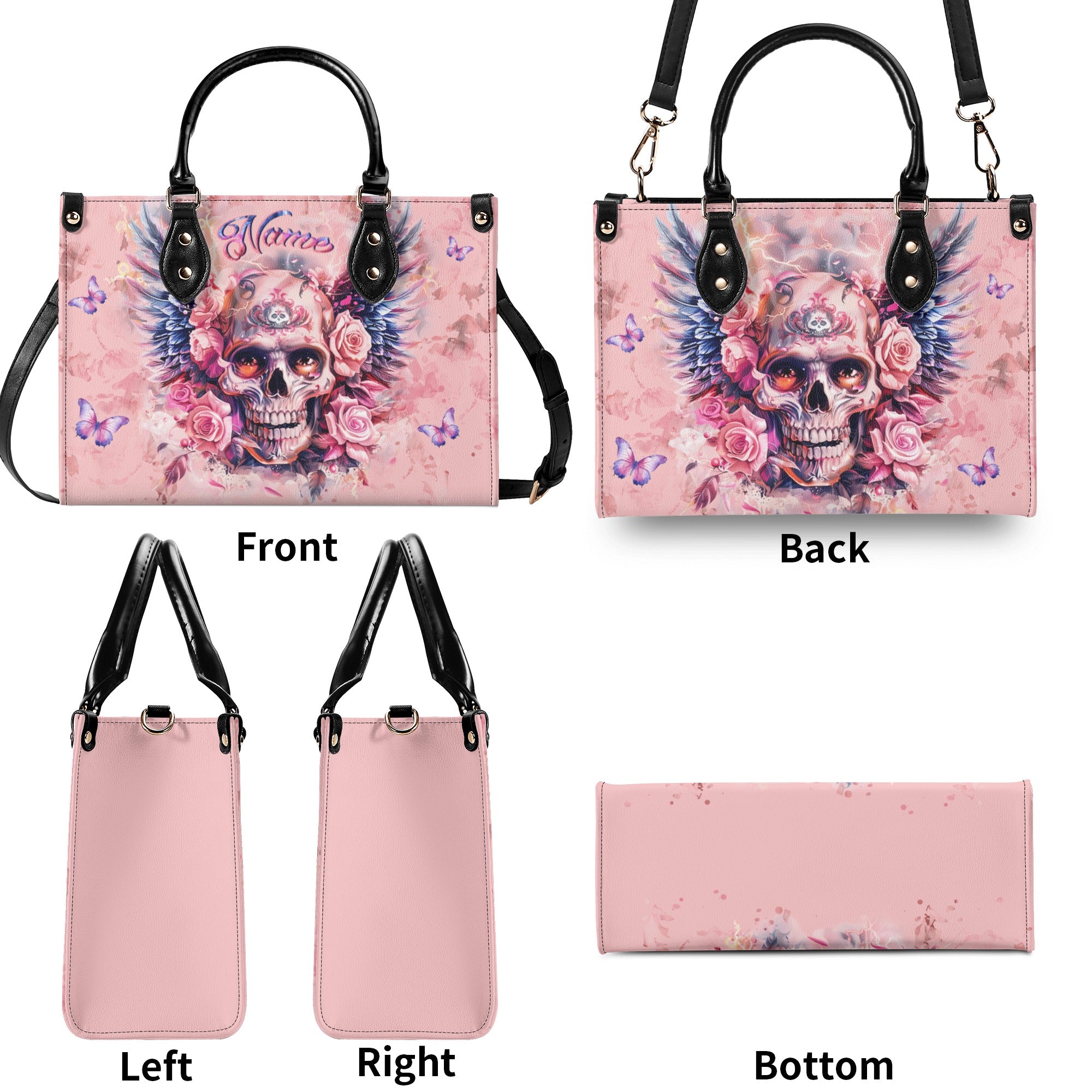 SKULL WINGS ROSE LEATHER HANDBAG - YHLN2910245