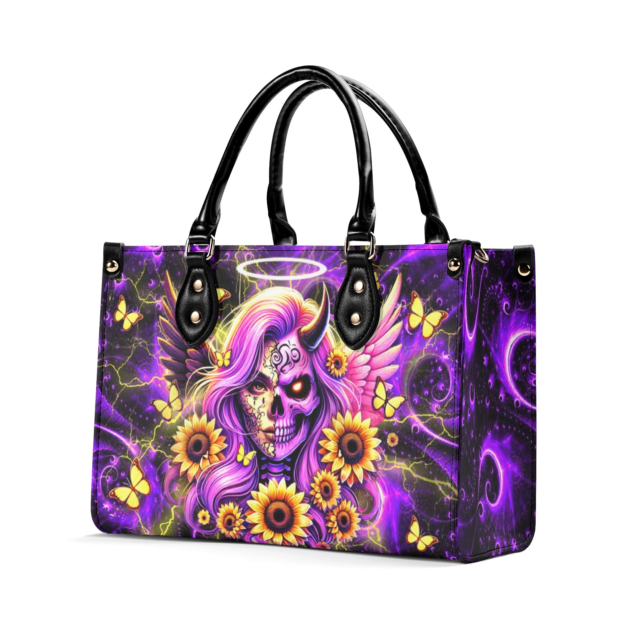 SKULL LADY SUNFLOWER LEATHER HANDBAG - YHDU3012244