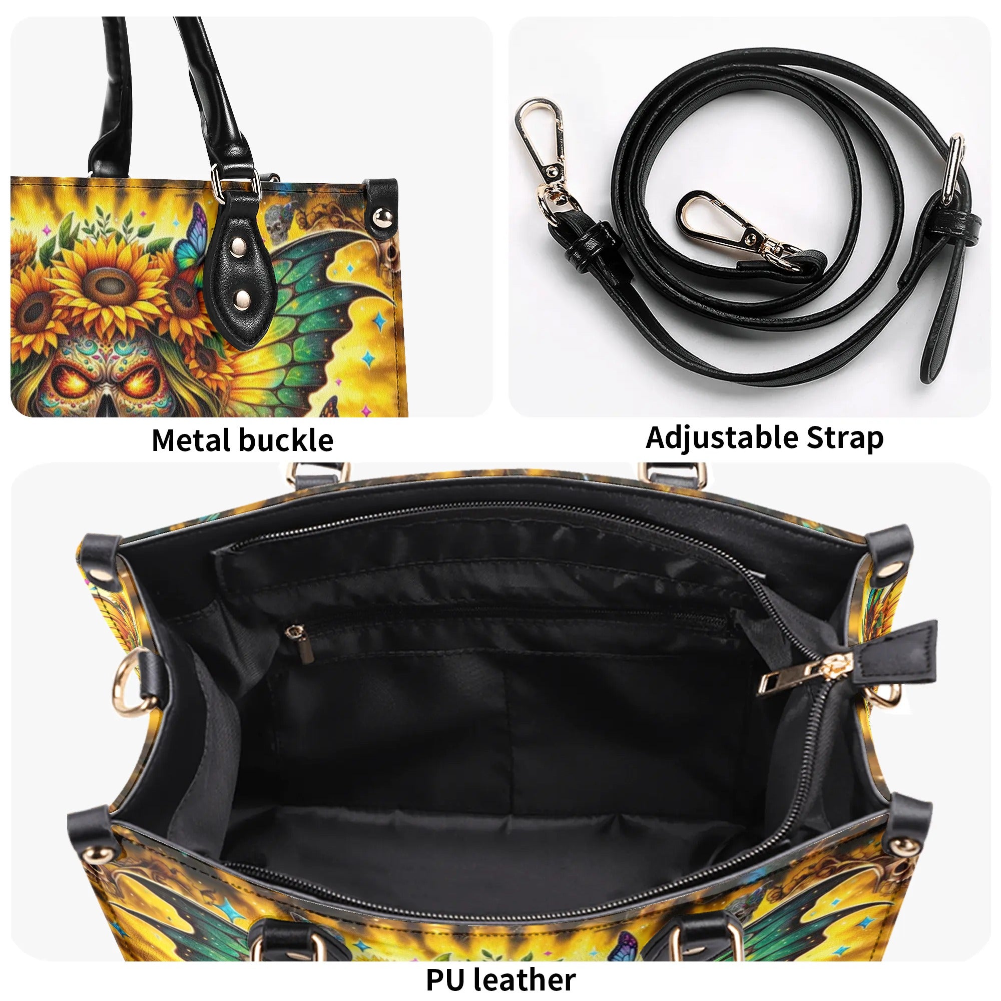 SKULL SUNFLOWER WINGS LEATHER HANDBAG - TLNZ1906244