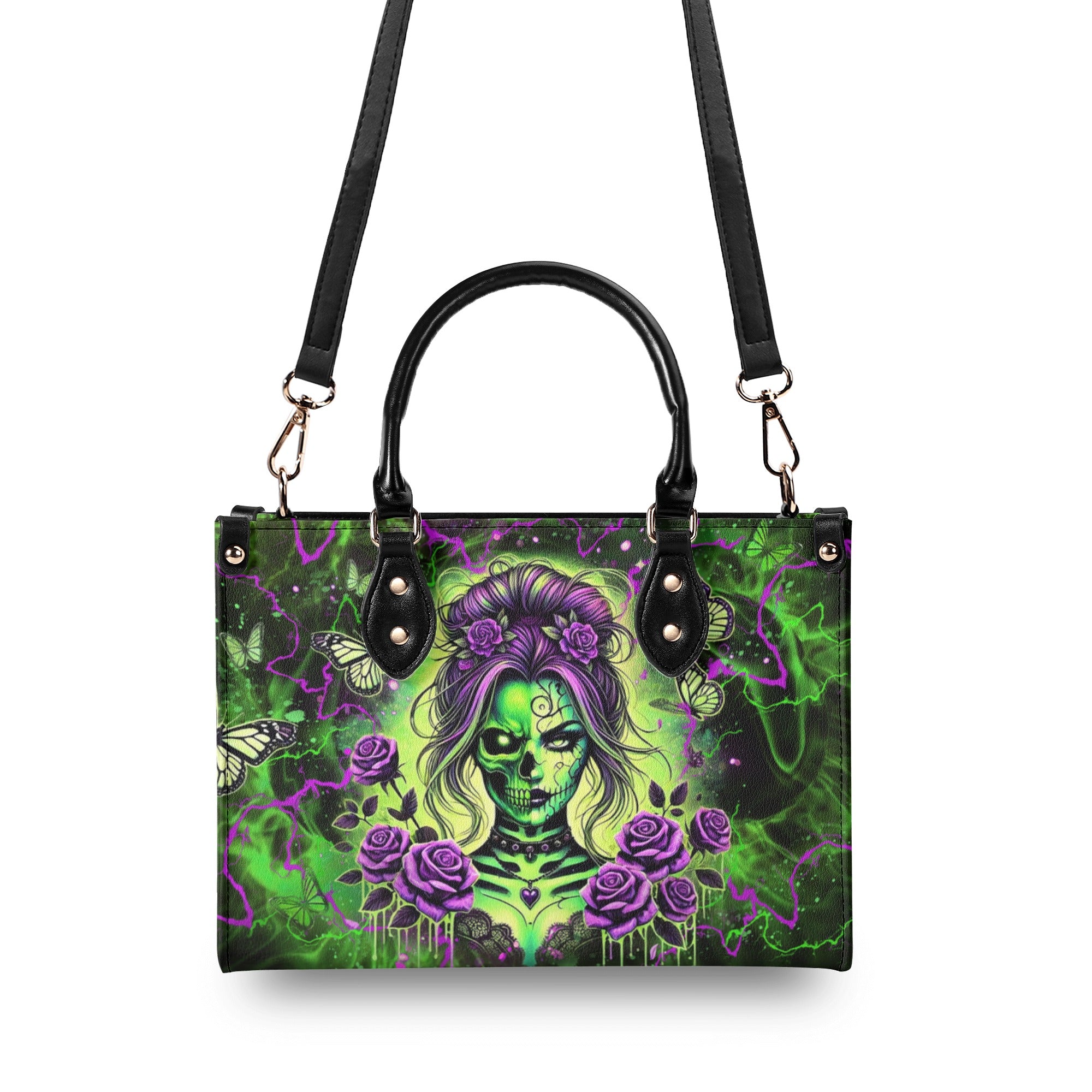 SKULL LADY PURPLE ROSE LEATHER HANDBAG - YHLT2512244